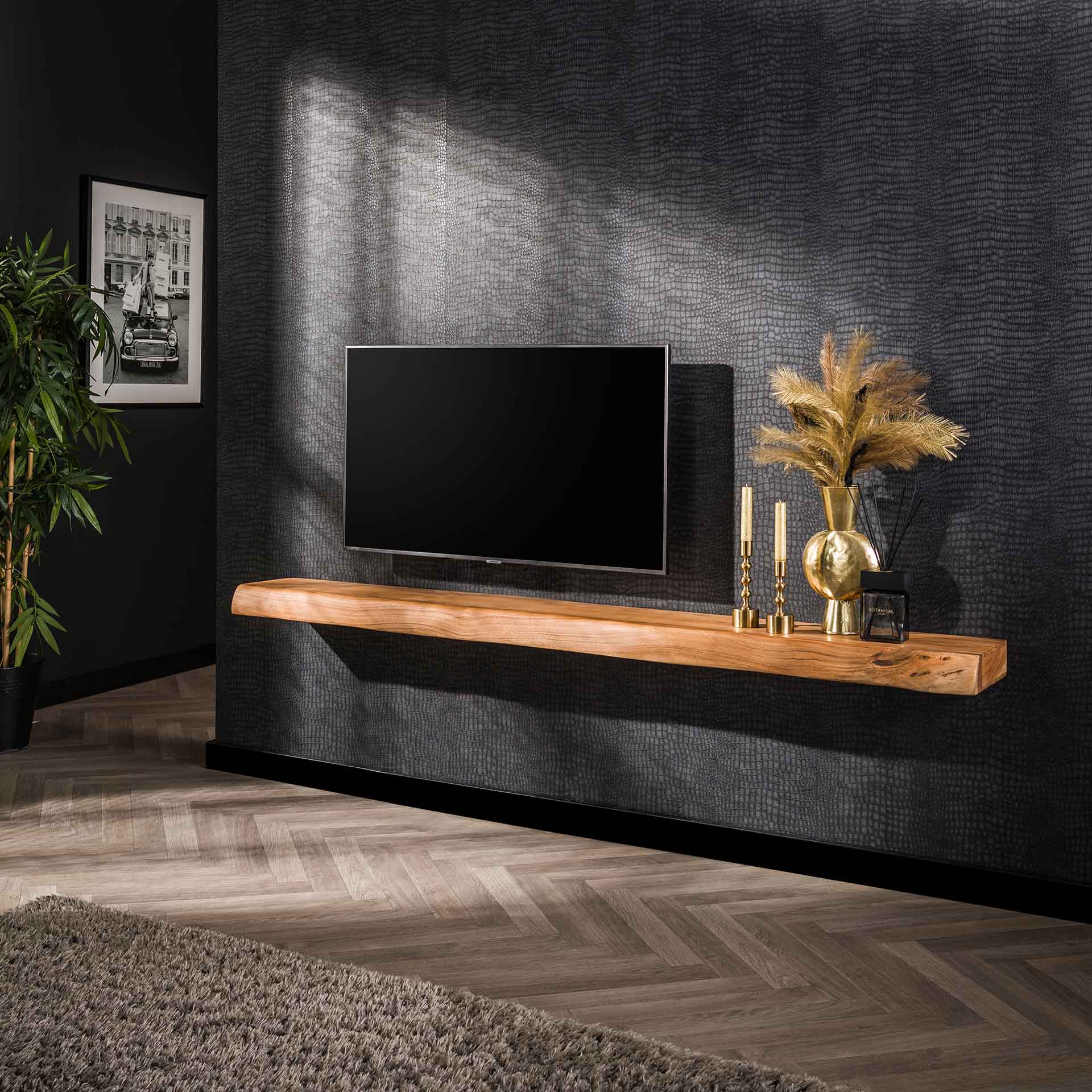 Wandplank / TV-meubel Timber - Bruin - Acaciahout - 200 cm