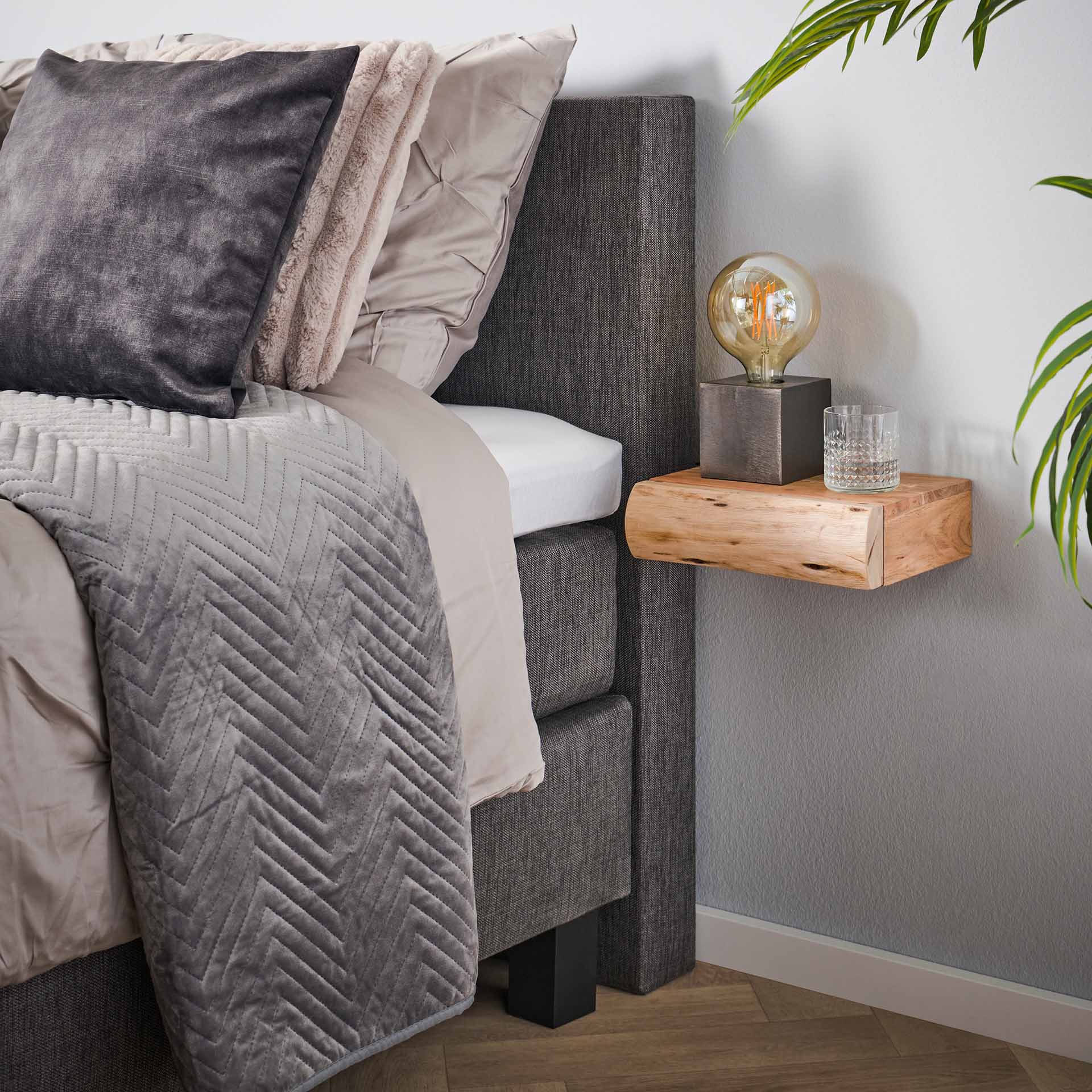 Klein Nachtkastje Gideon - Lichtbruin - Acaciahout - Zwevend