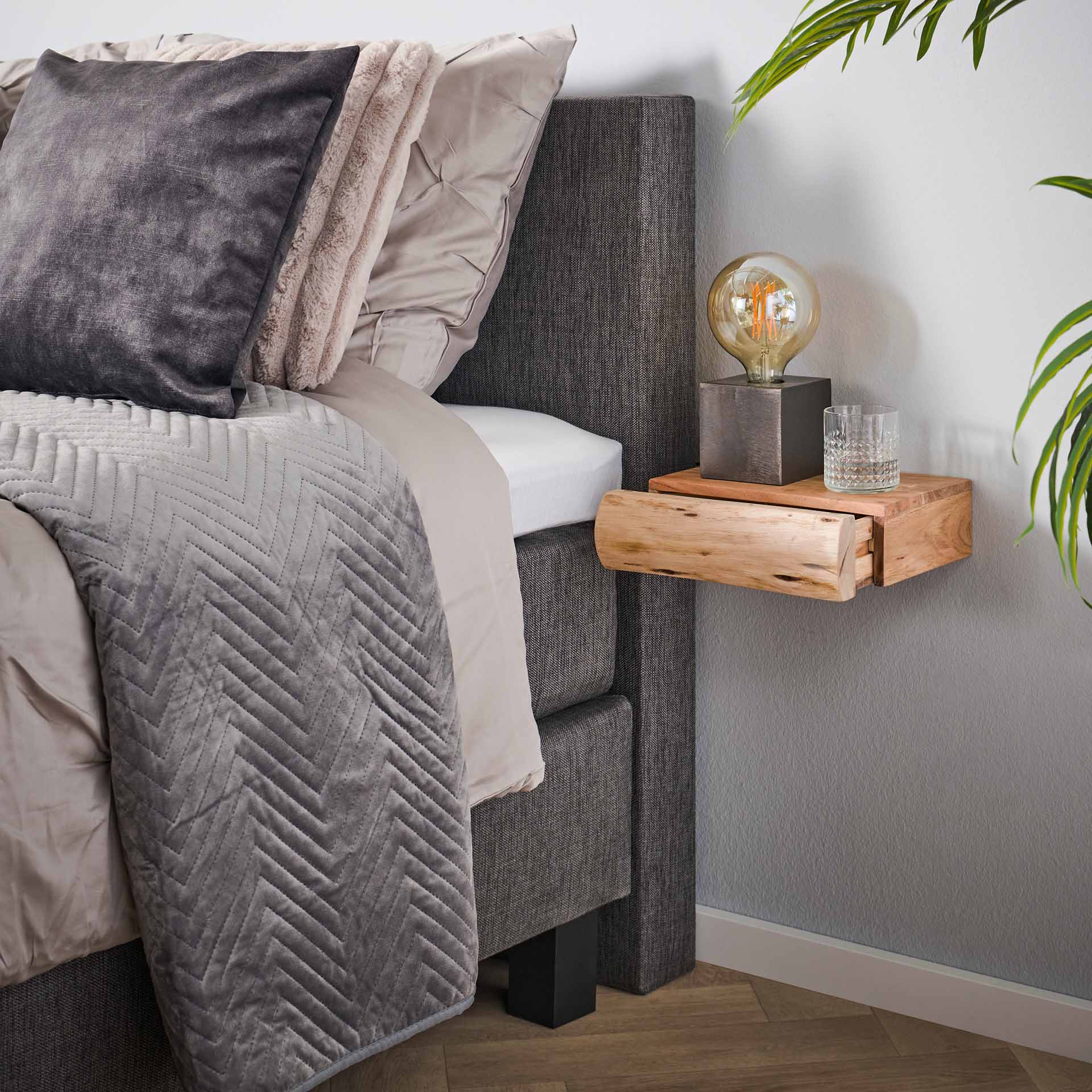 Klein Nachtkastje Gideon - Lichtbruin - Acaciahout - Zwevend