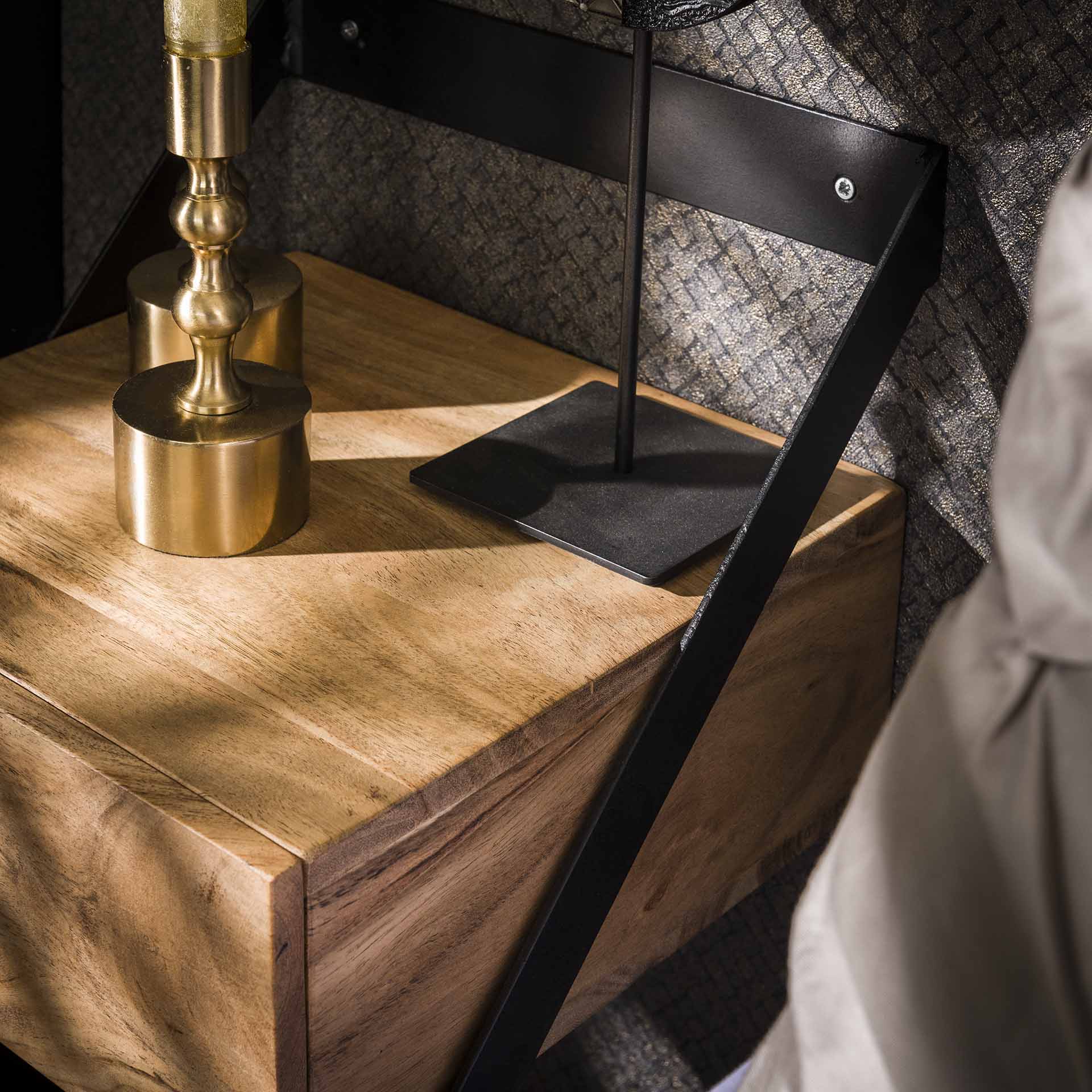 Nachtkastje Nate - Lichtbruin - Acaciahout - Zwevend