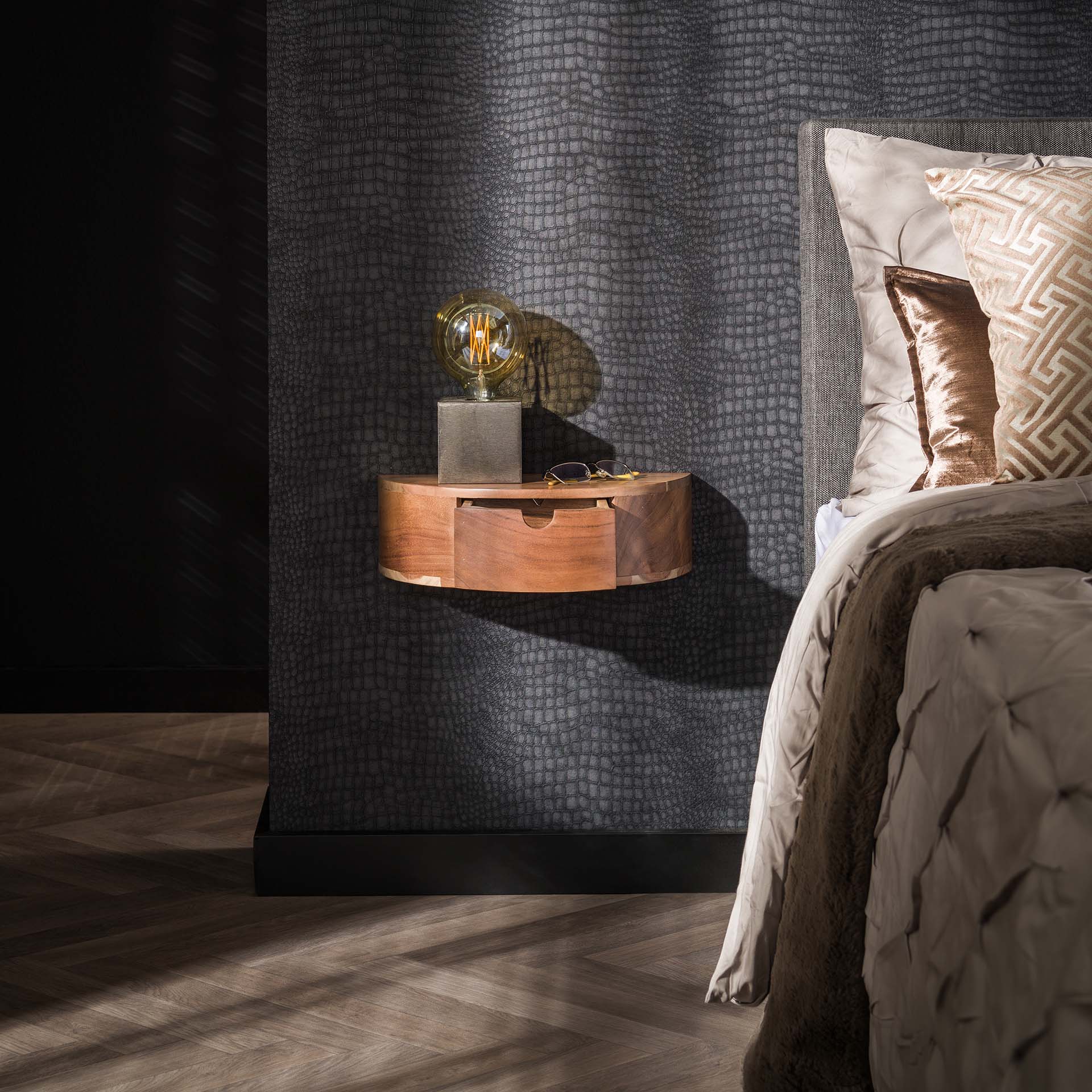 Nachtkastje Kruidnagel - Lichtbruin - Acaciahout - Zwevend