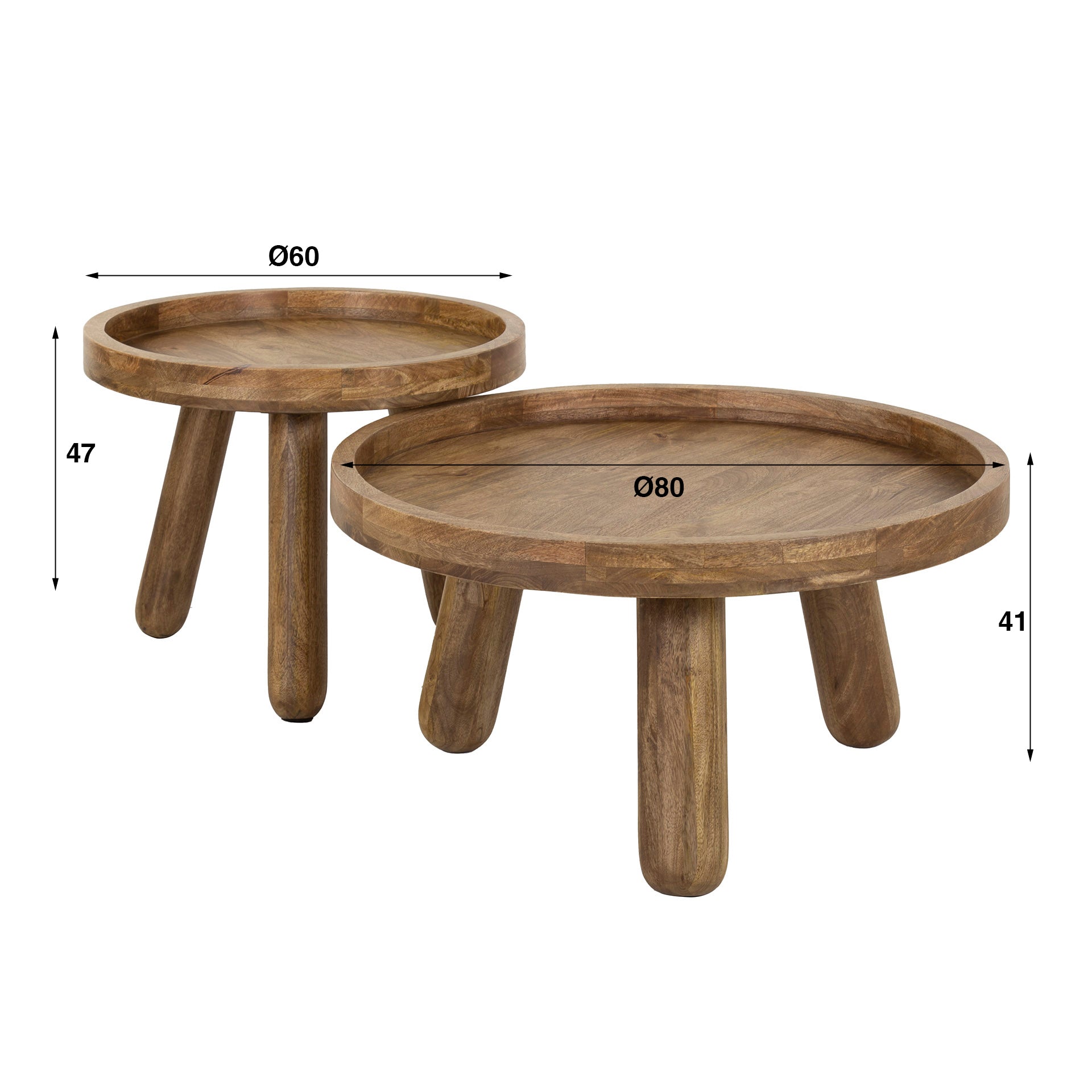 Salontafel Driepoot - Rond - Acaciahout - Set van 2