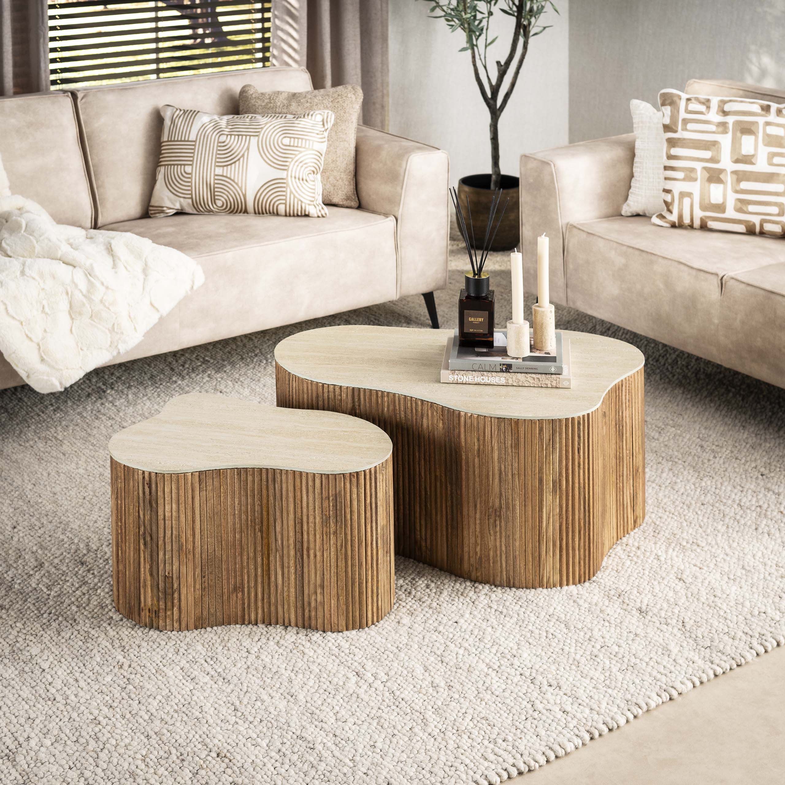 Salontafel Lynora - Japandi - Organisch - Keramisch Travertin - Set van 2