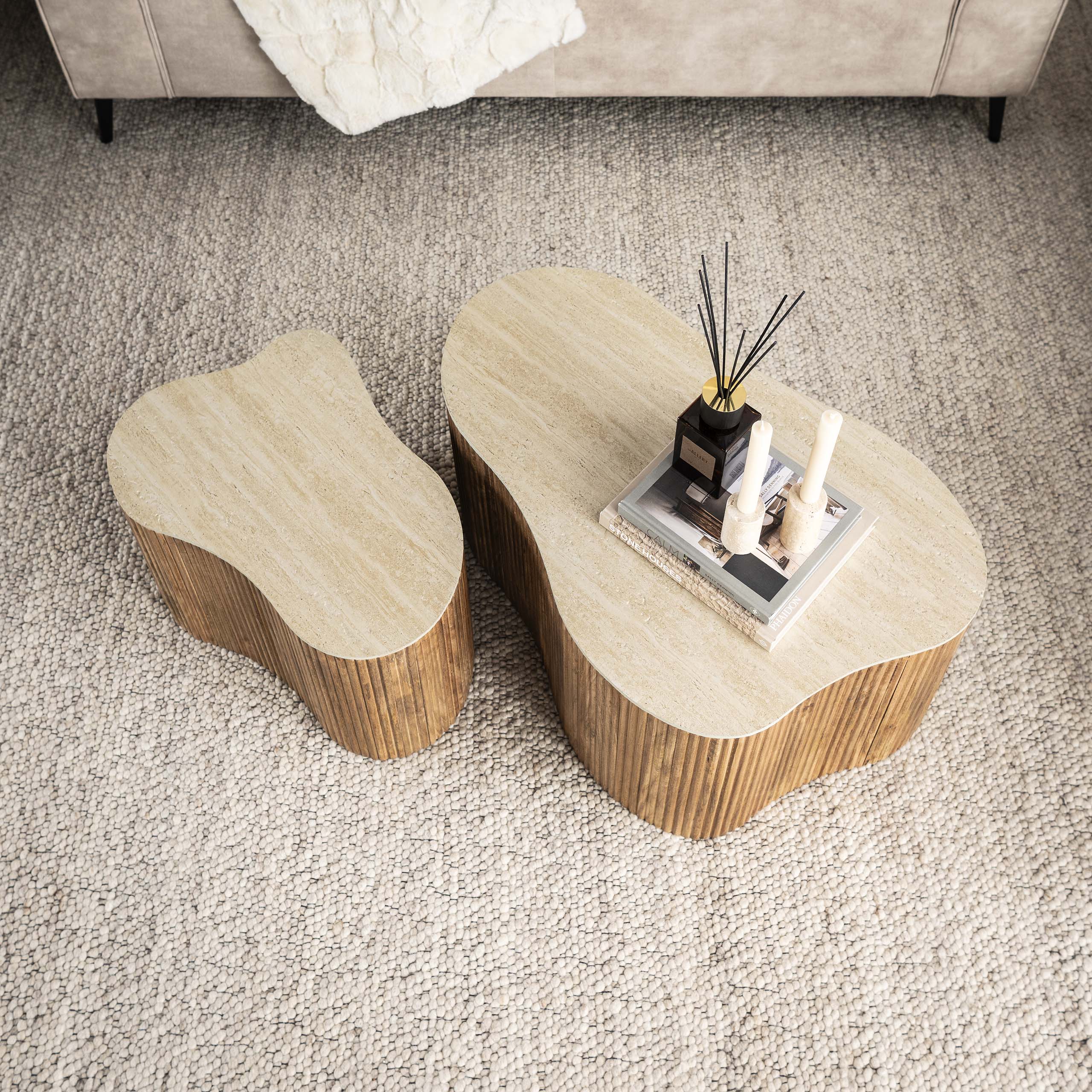 Salontafel Lynora - Japandi - Organisch - Keramisch Travertin - Set van 2