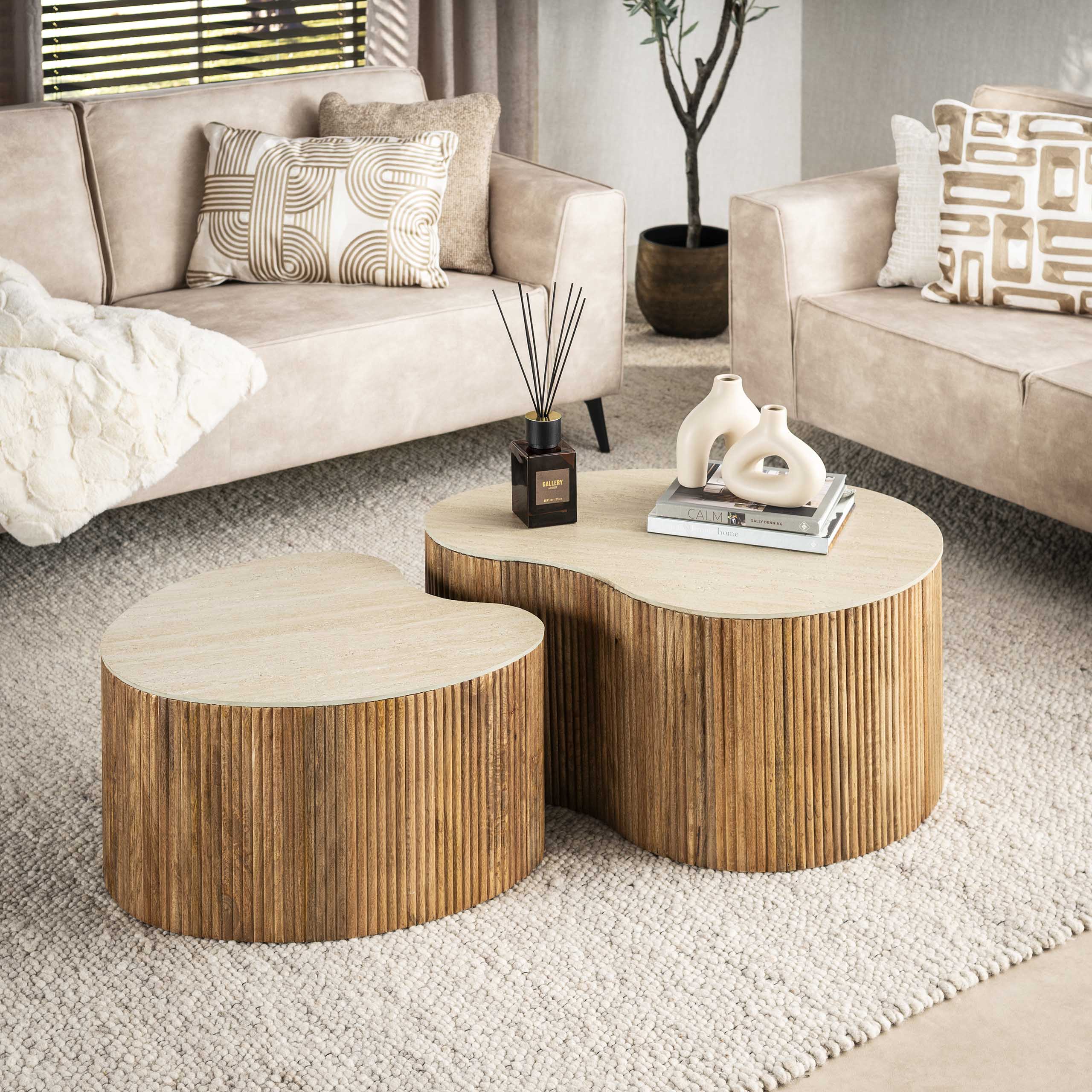 Salontafel Soreva - Japandi - Organisch - Keramisch Travertin - Set van 2