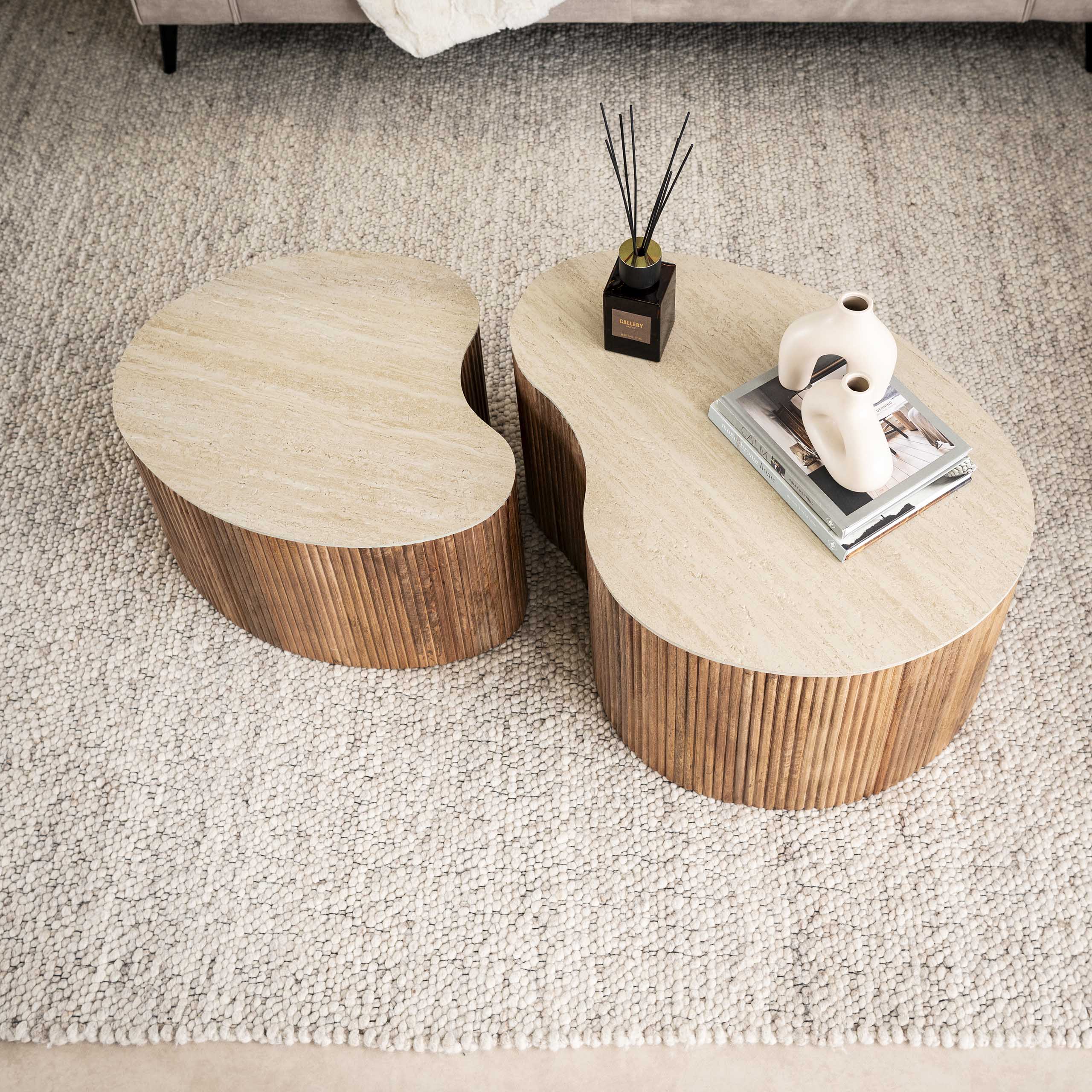 Salontafel Soreva - Japandi - Organisch - Keramisch Travertin - Set van 2