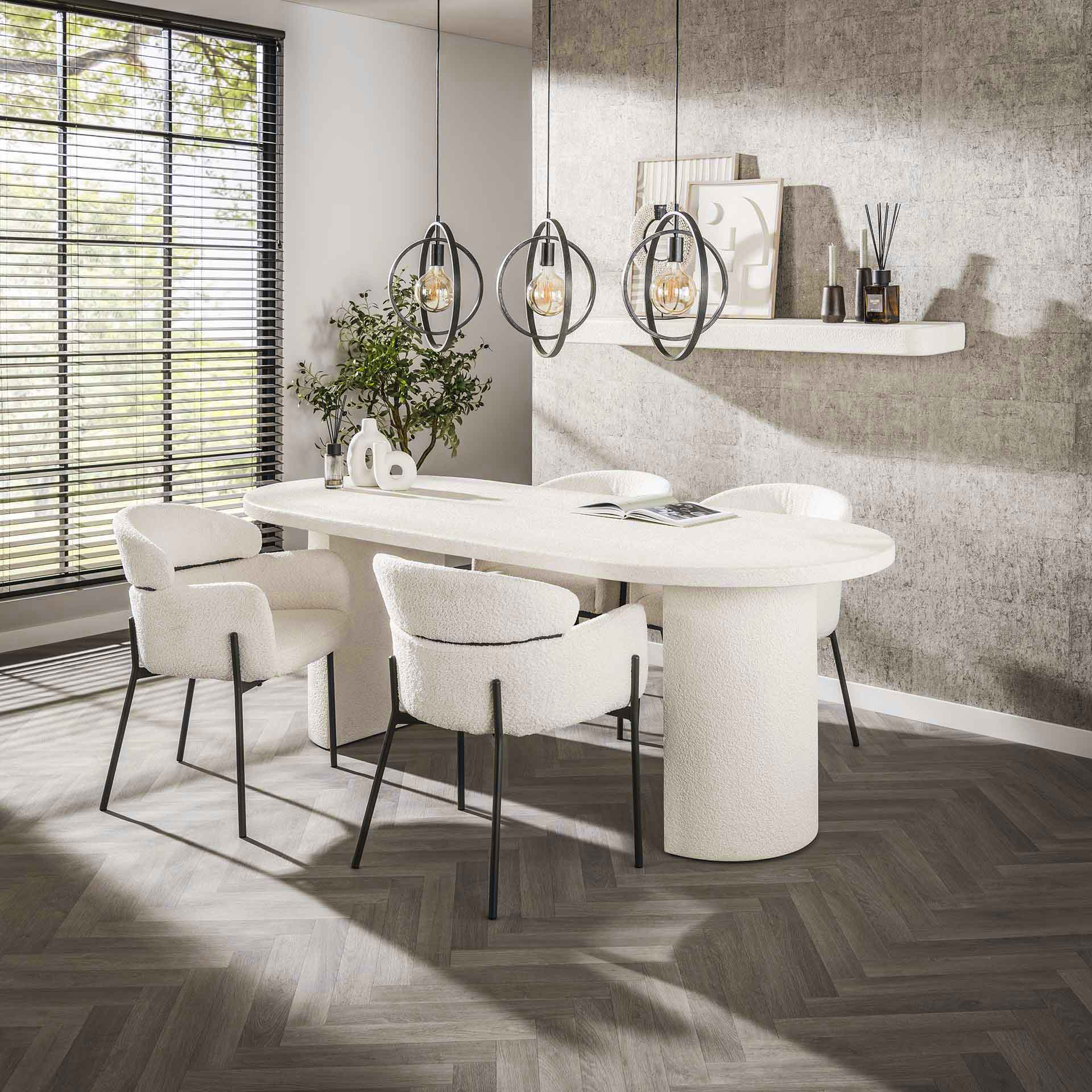 Eettafel Boog - Wit - Marmer Composiet - 215 cm - Ovaal