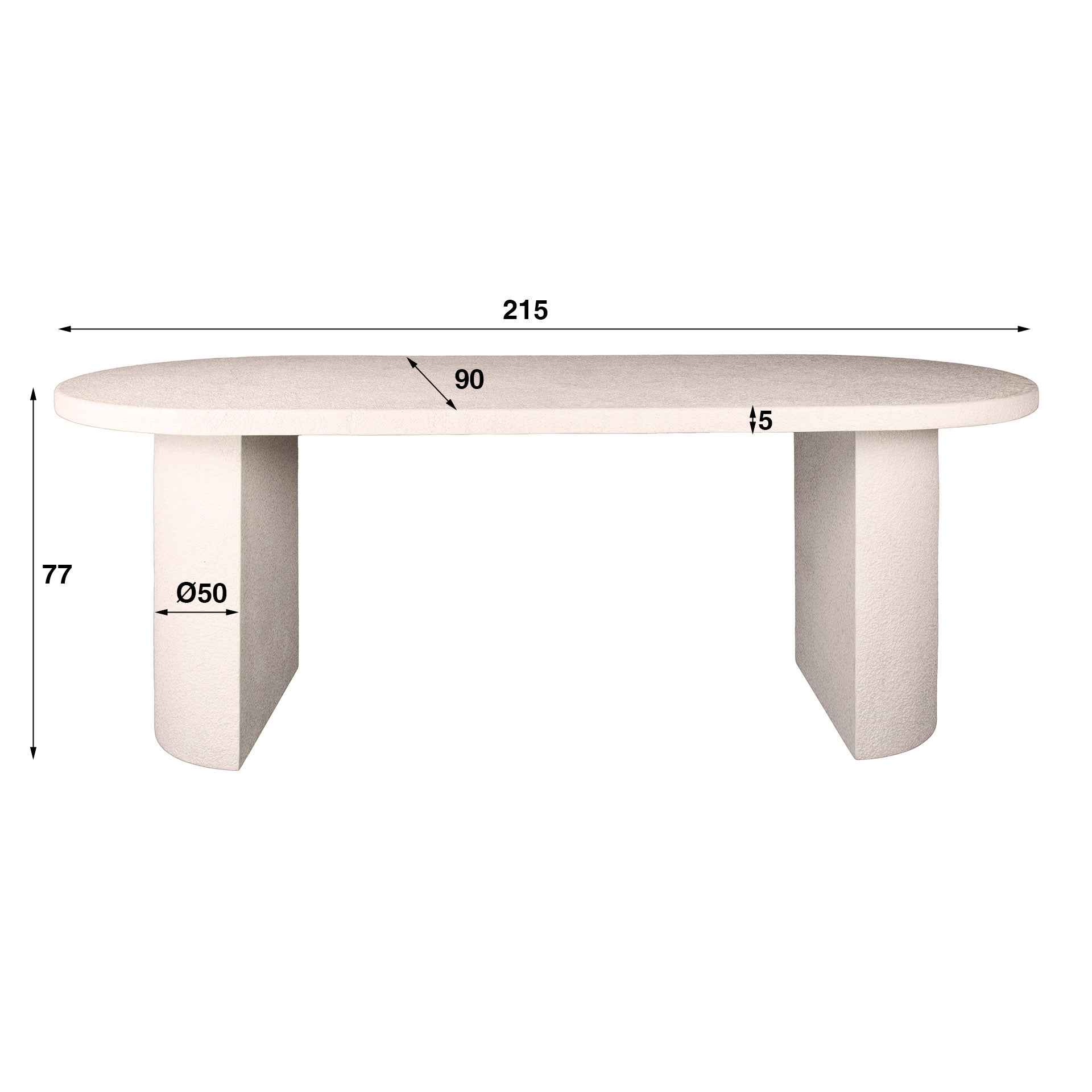 Eettafel Boog - Wit - Marmer Composiet - 215 cm - Ovaal