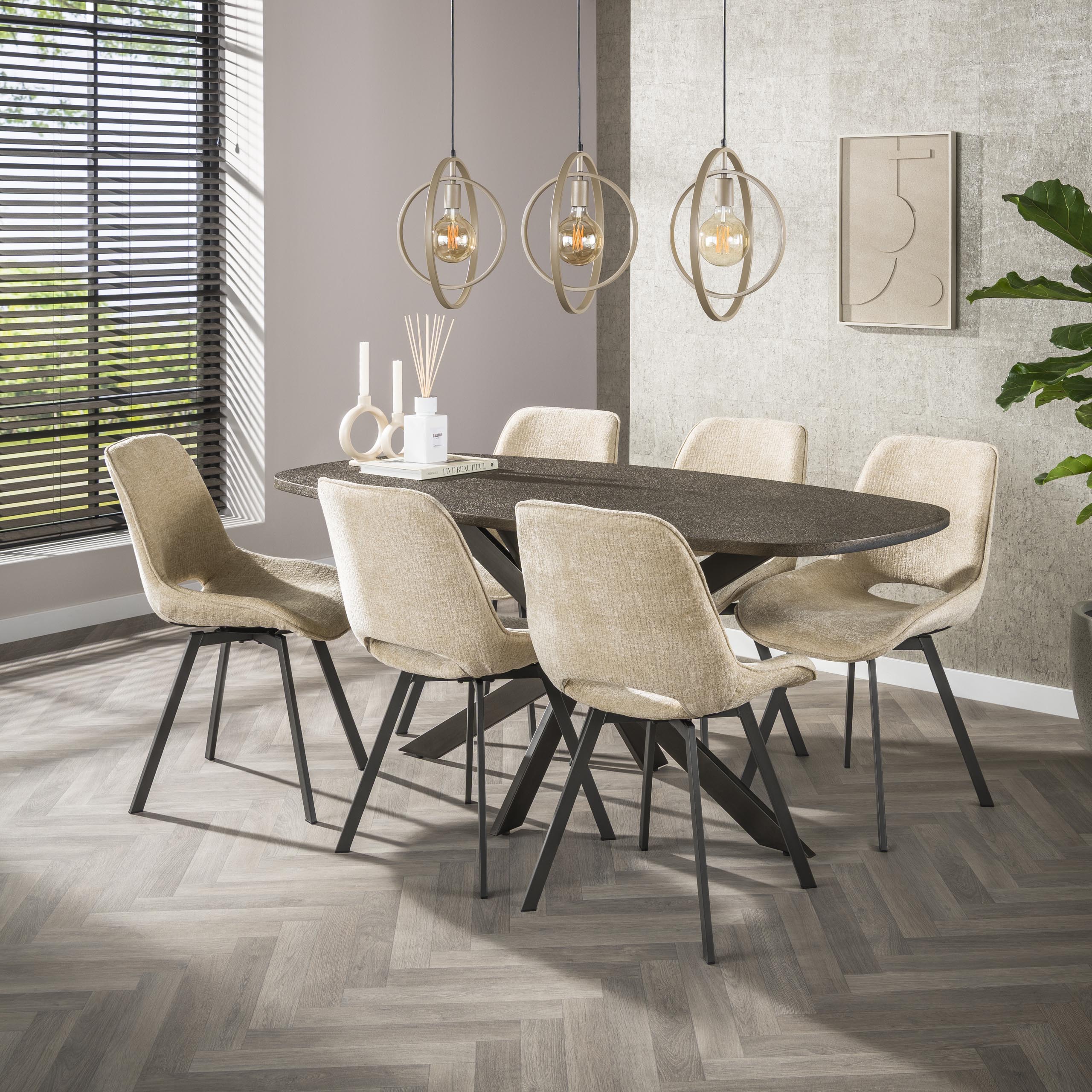 Eettafel Montier - Deens Ovaal - Vloeibaar Metaal - 180 cm