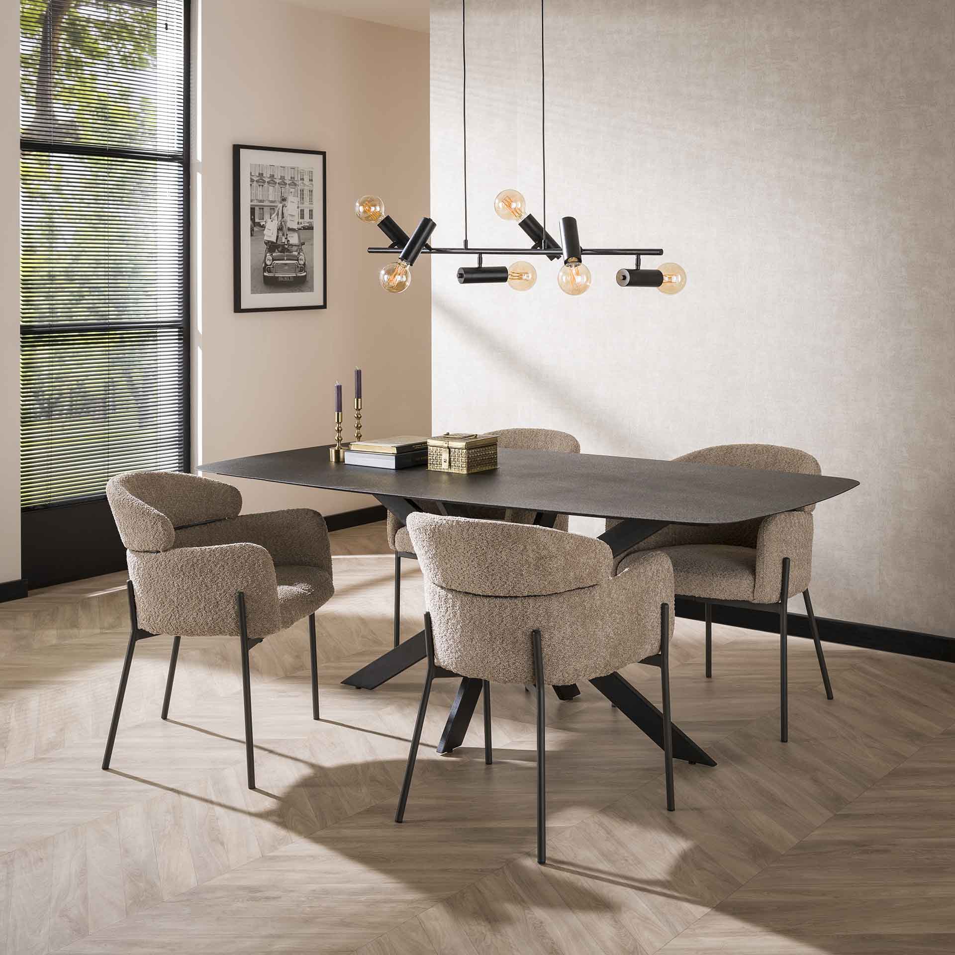 Eetkamerstoel Luke - Beige - Bouclé - Teddystof