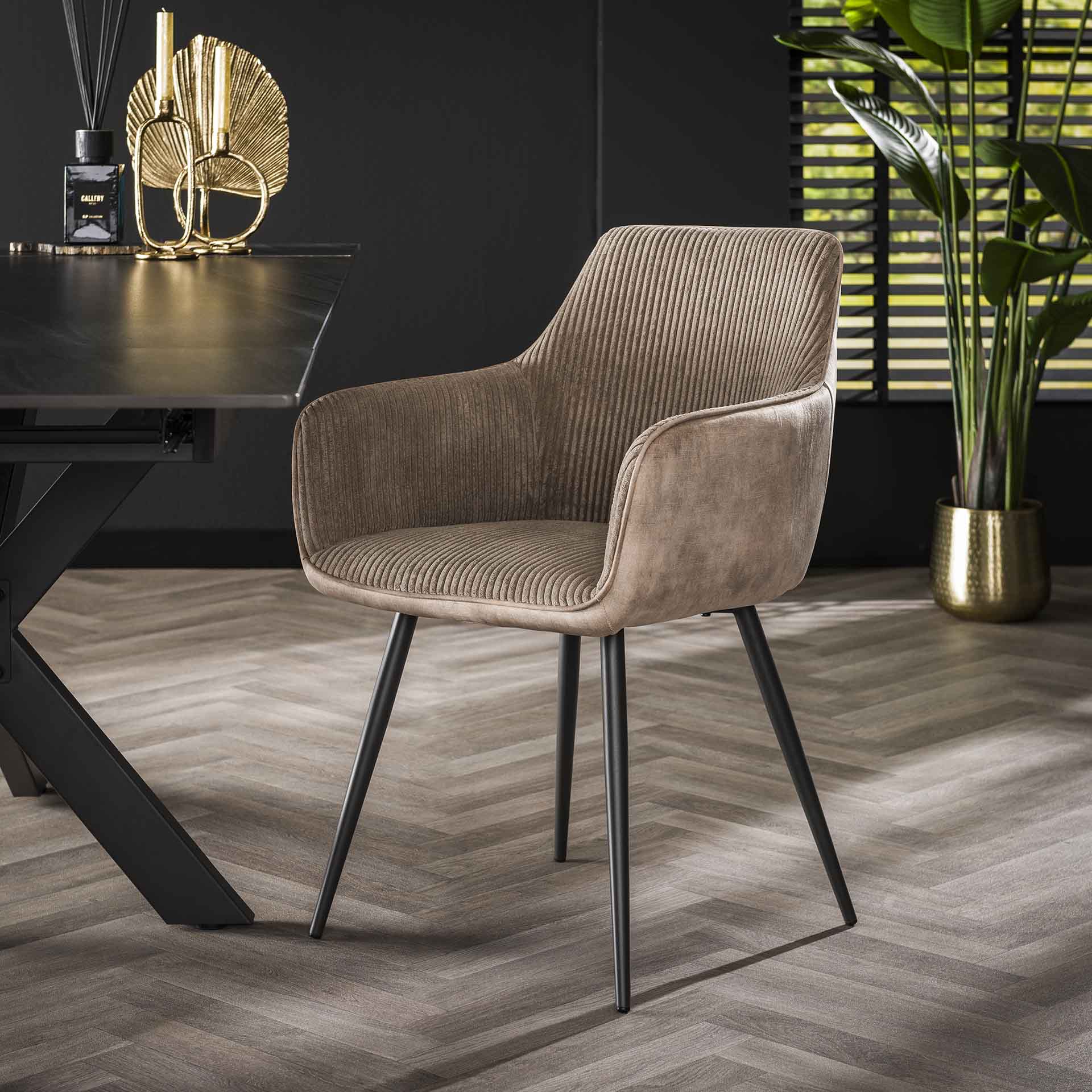 Eetkamerstoel Celeste - Beige - Ribstof