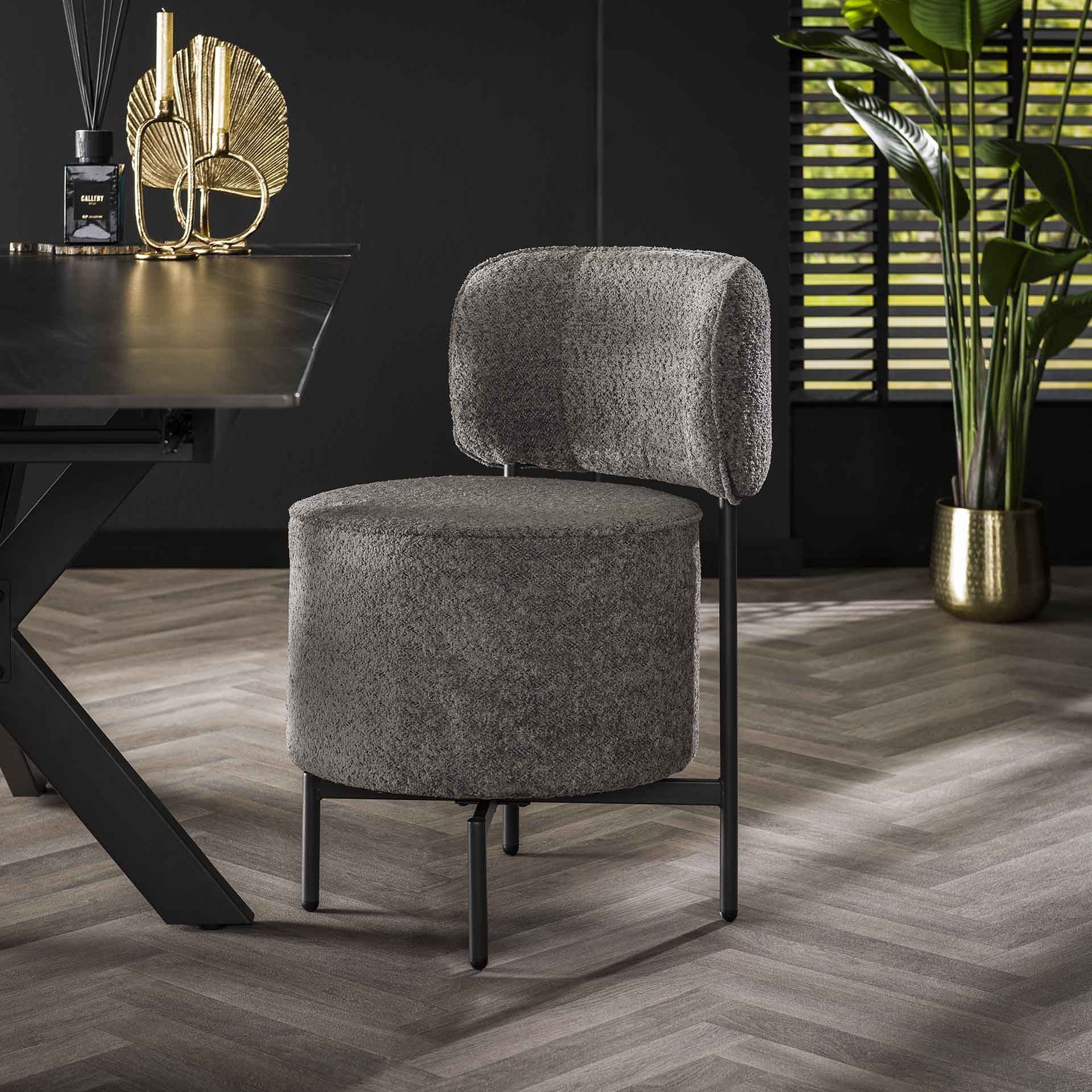 Eetkamerstoel Kaiser - Grijs - Bouclé - Teddystof - Draaibaar