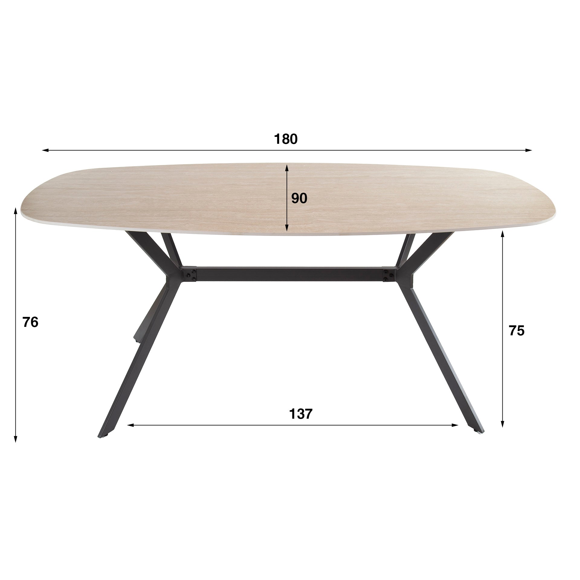 Eettafel Travi - Ivoor - Keramisch Travertin - 180 cm - Deens Ovaal