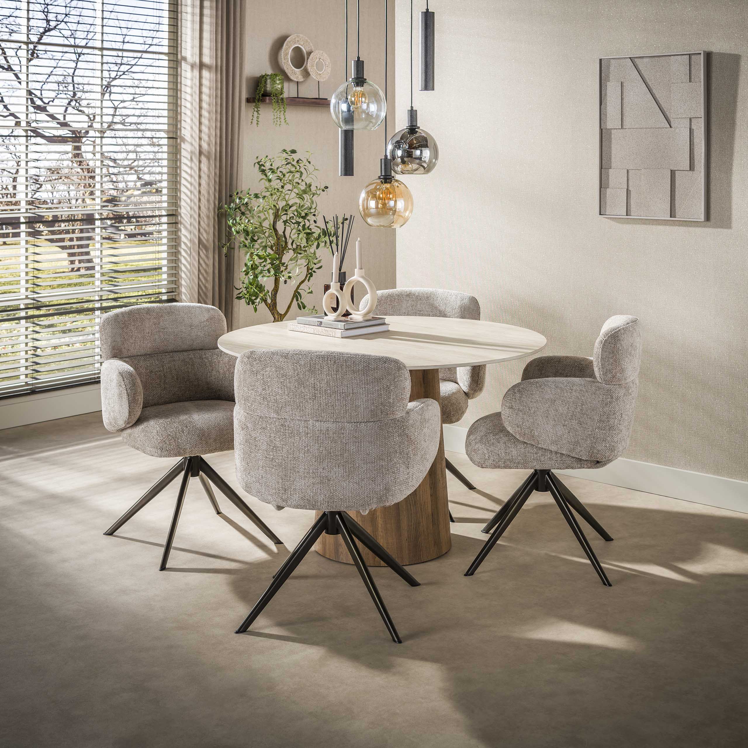 Eettafel Solune - Rond - Keramisch Travertin - 120 cm