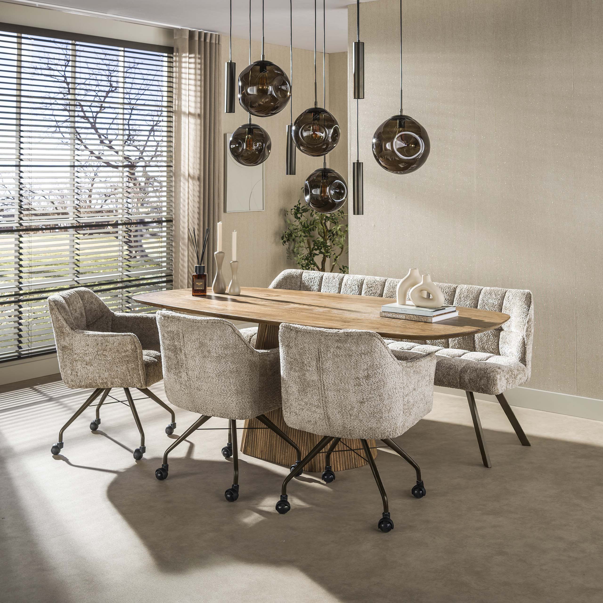 Eetkamerbank Vantage - Beige - Savelle Stof - 180 cm