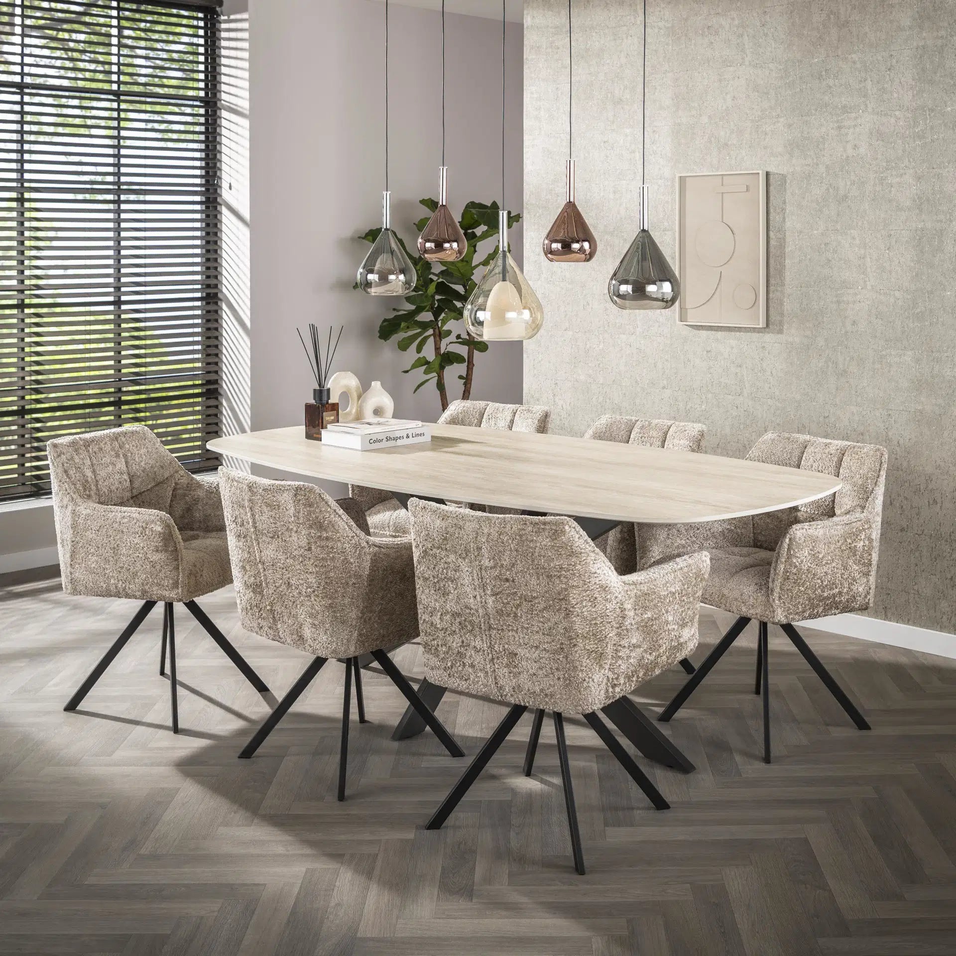 Eetkamerstoel Vantage - Beige - Savelle Stof - Draaibaar