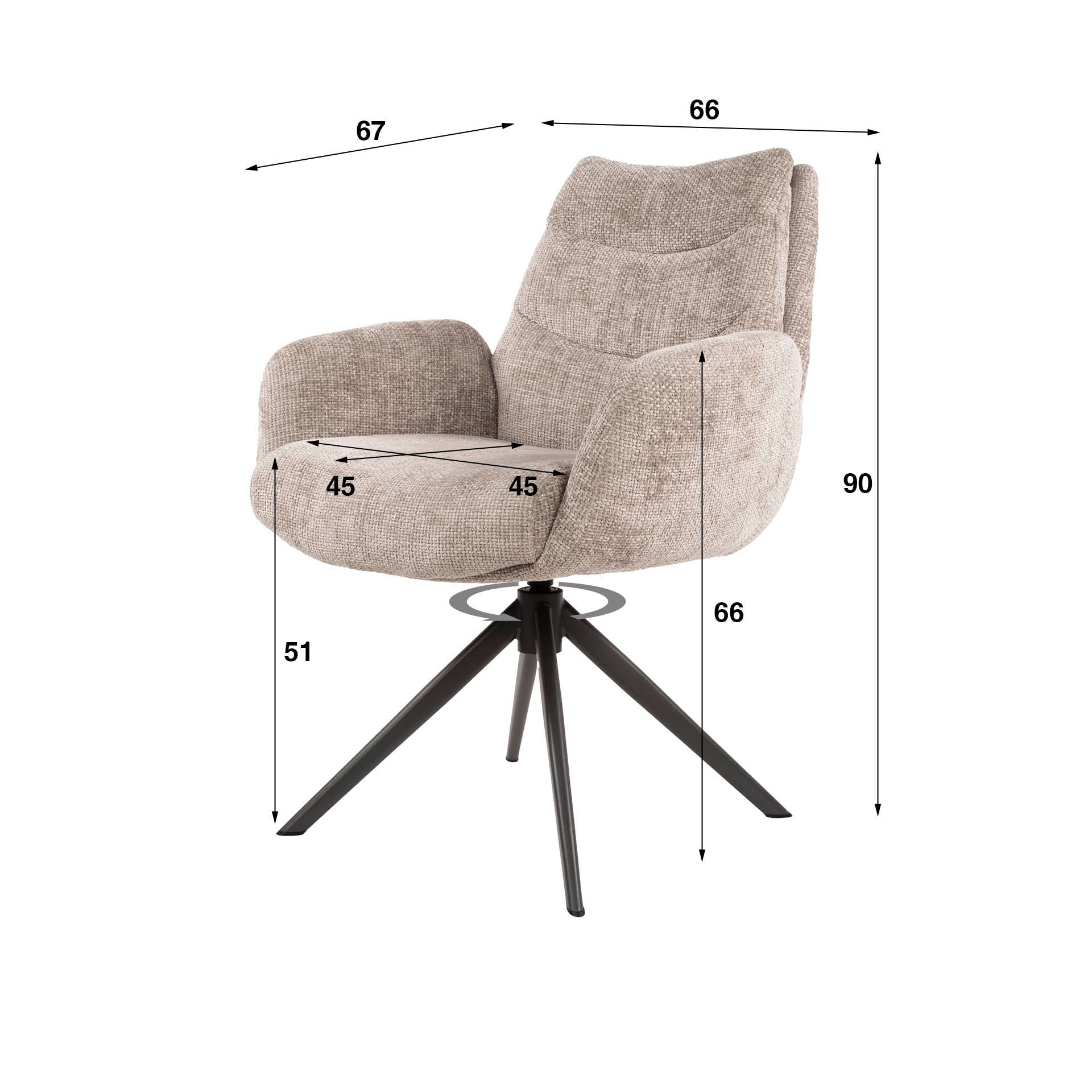 Eetkamerstoel Gusto - Beige - Renegade Stof - Draaibaar