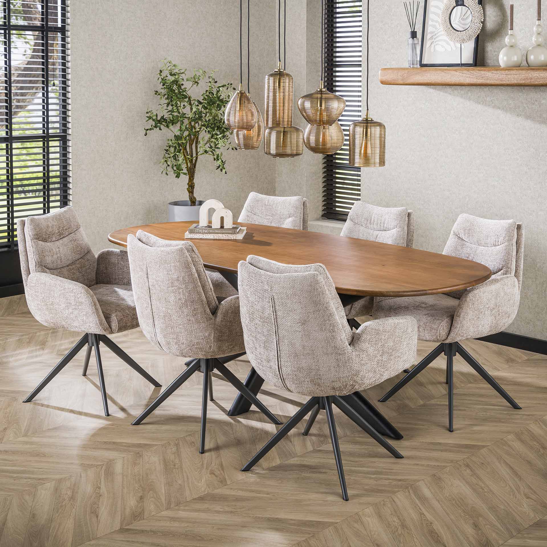 Eettafel Montaro - Bruin - Mangohout - 215 cm - Deens Ovaal