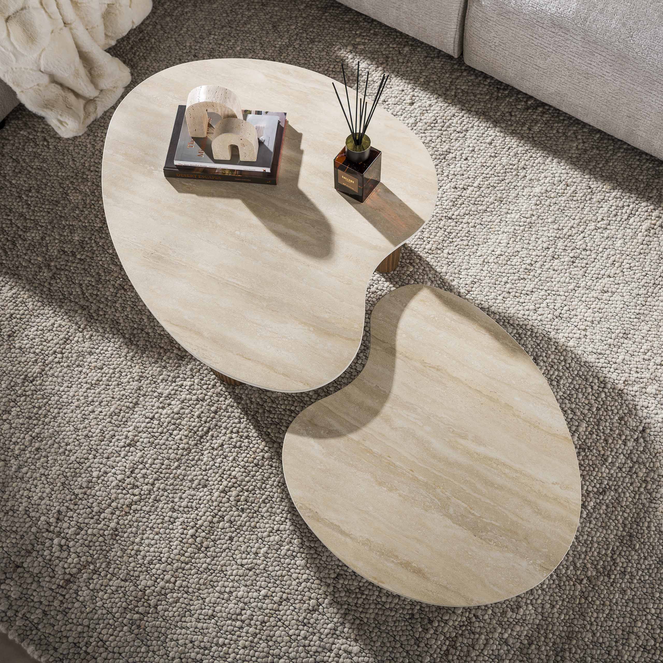 Salontafel Jisu - Japandi - Organisch - Keramisch Travertin - Set van 2