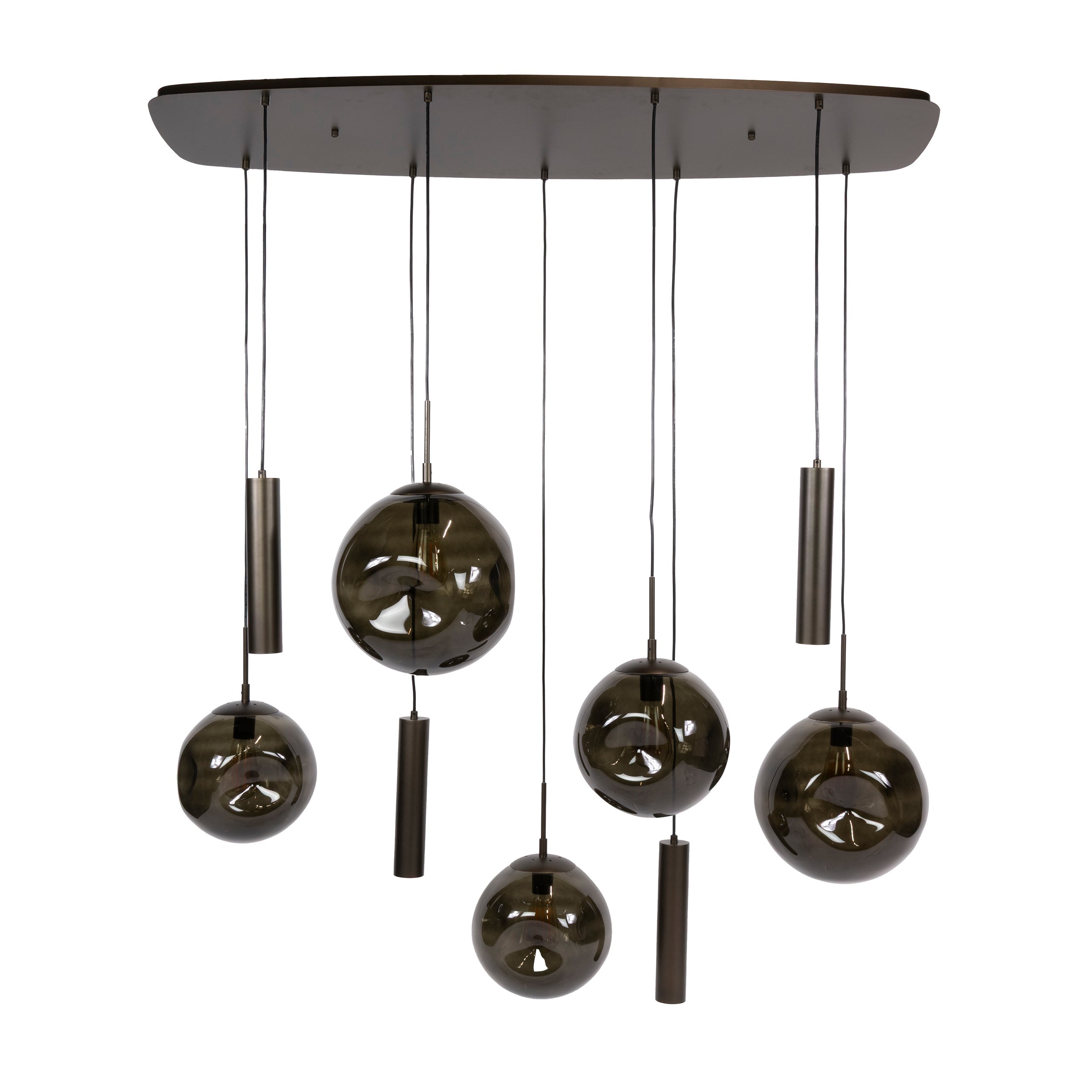 Hanglamp Bellum - 9-lichts - Brons - Glazen Bollen - Met Spots