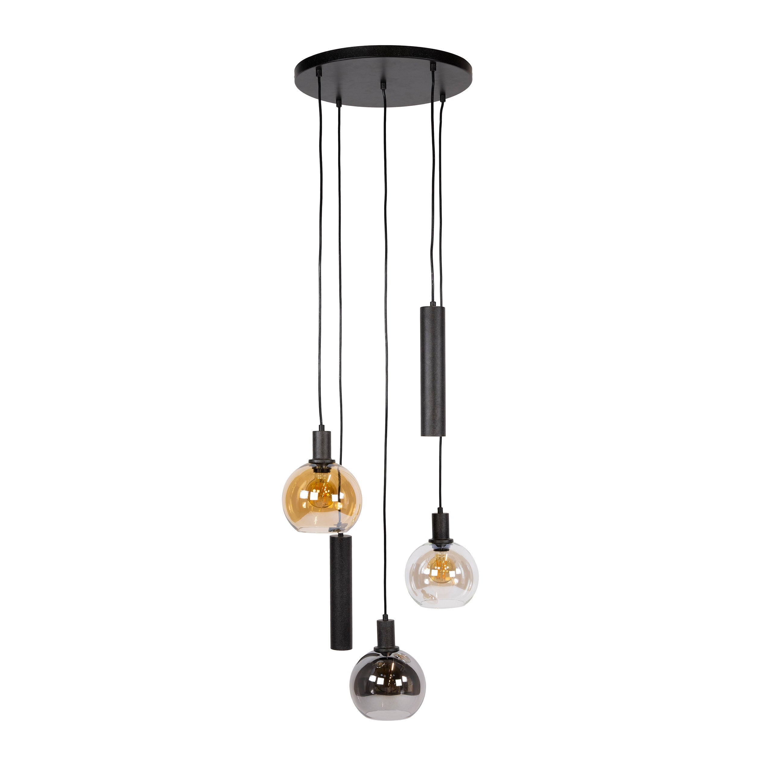 Hanglamp Luneo - 5-lichts - Amber Mix - Glas - Getrapt - Met Spots