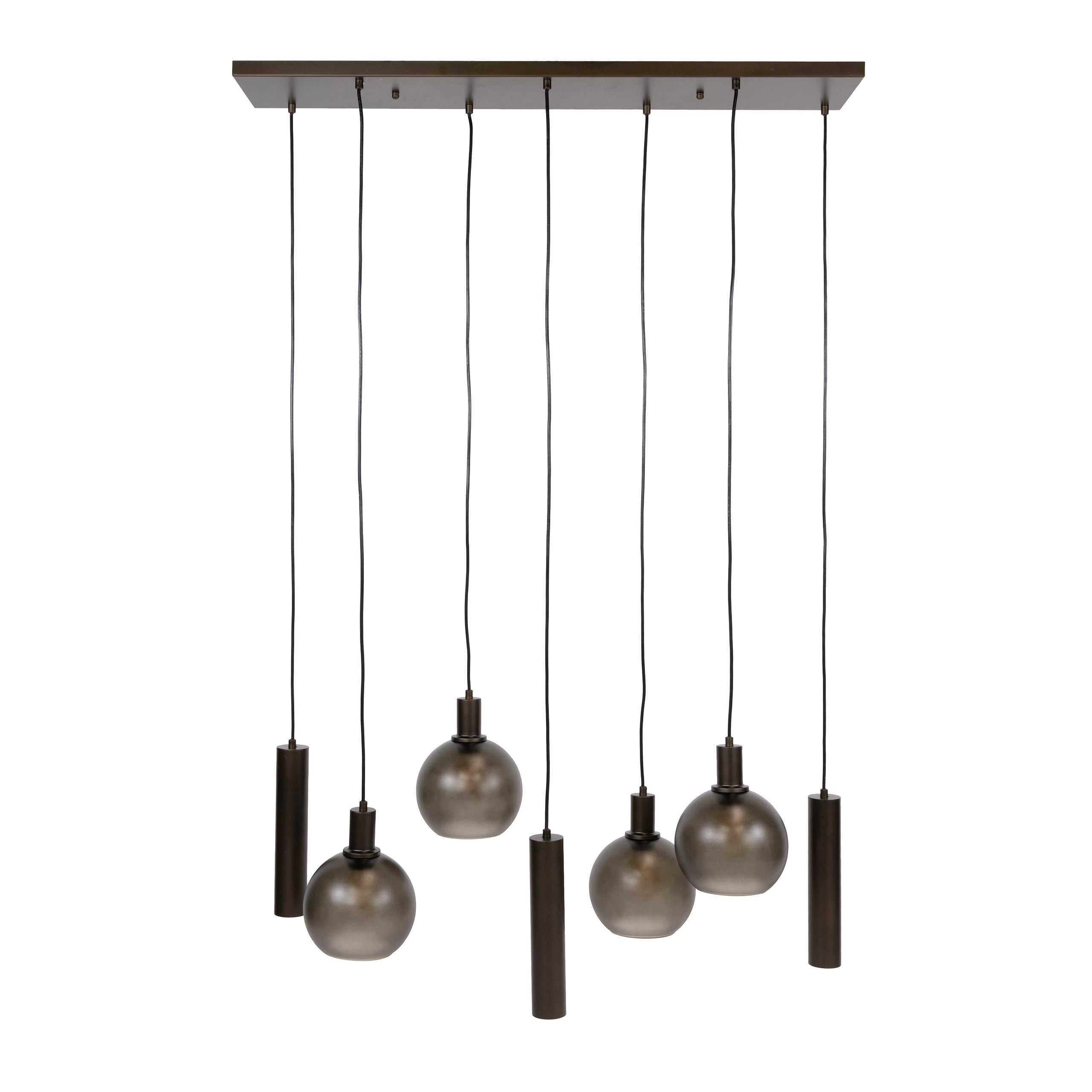 Hanglamp Luneo - 7-lichts - Brons - Matglas - Met Spots