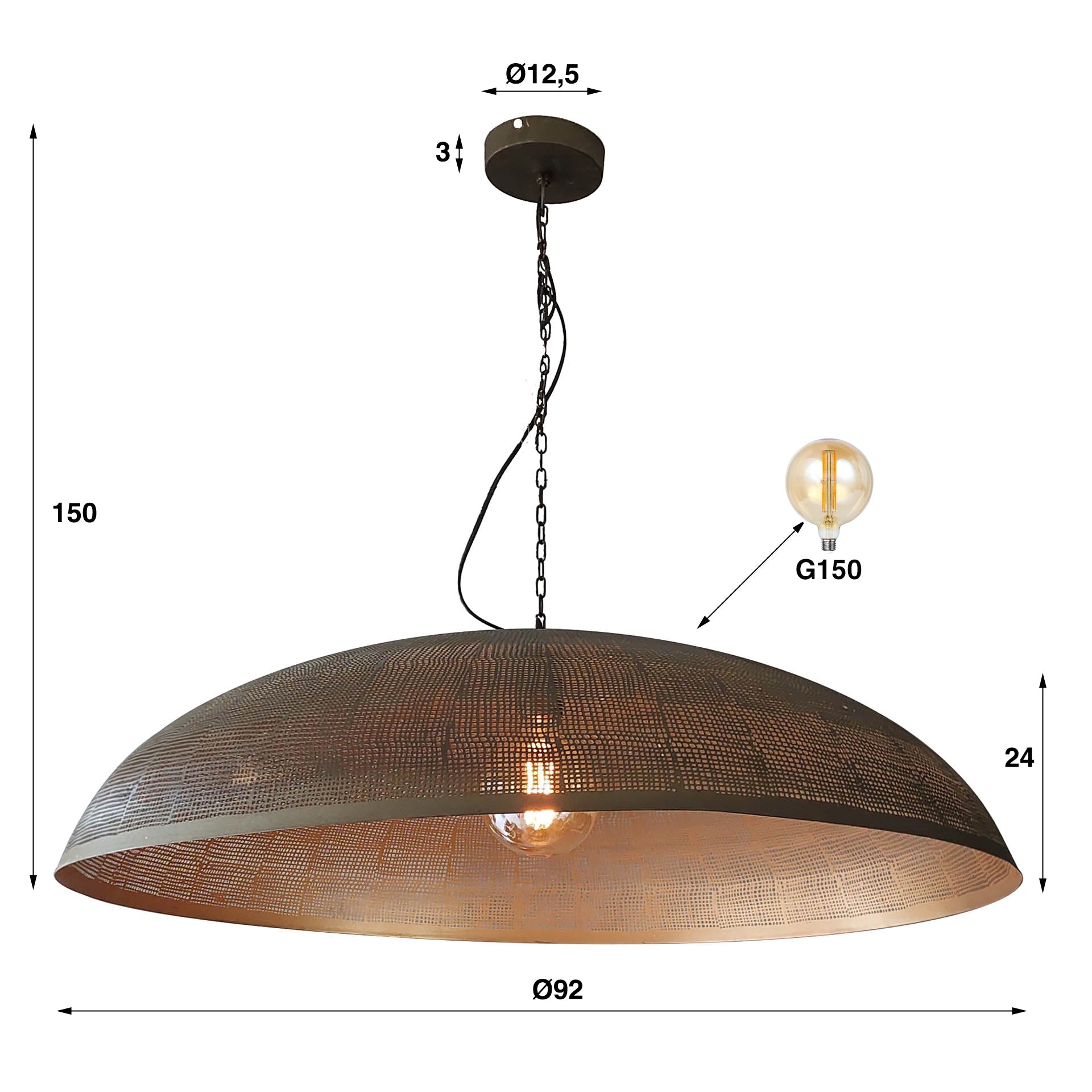 Hanglamp Rhea - 1-lichts - Brons - Metaal