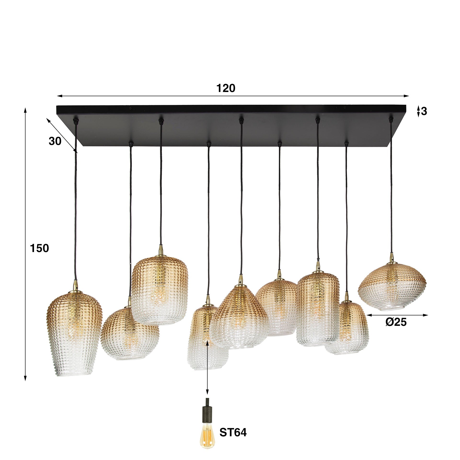 Hanglamp Cocoon - 9-lichts - Amberkleurig - Glas