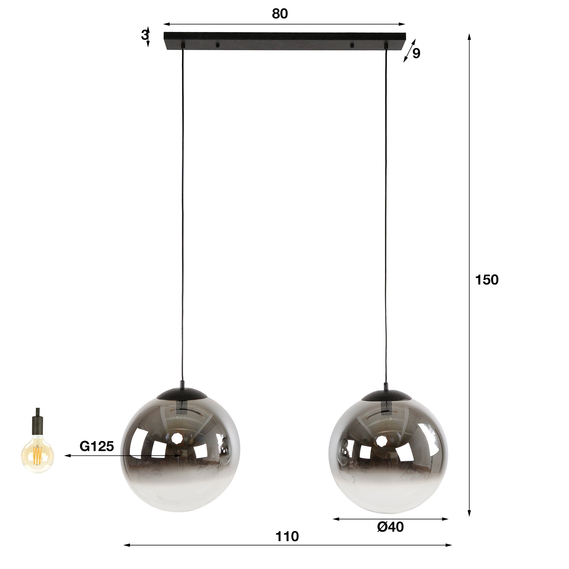 Hanglamp Bubbly - 2-lichts - Smoke - Glas