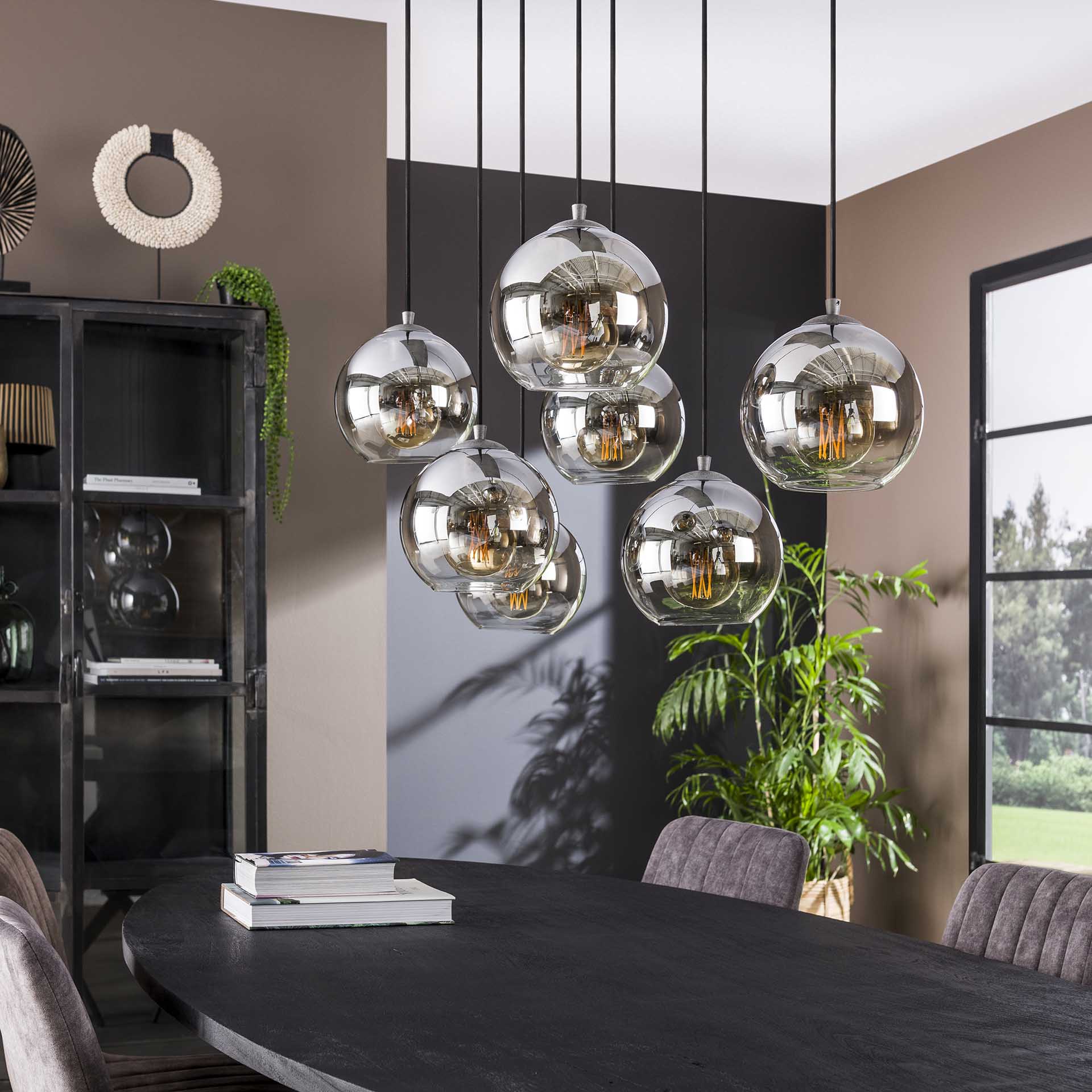Hanglamp Bubble - 7-lichts - Smoke - Glazen Bollen