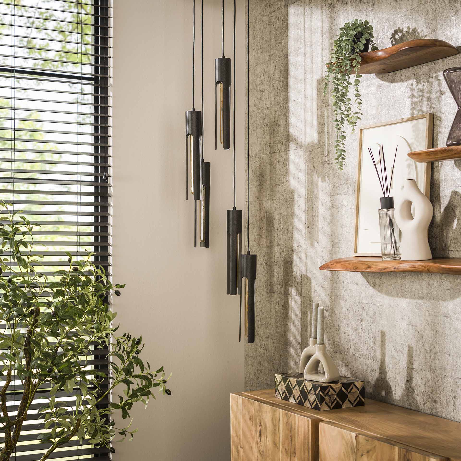 Hanglamp Lumen - 5-lichts - Zwart - Metaal