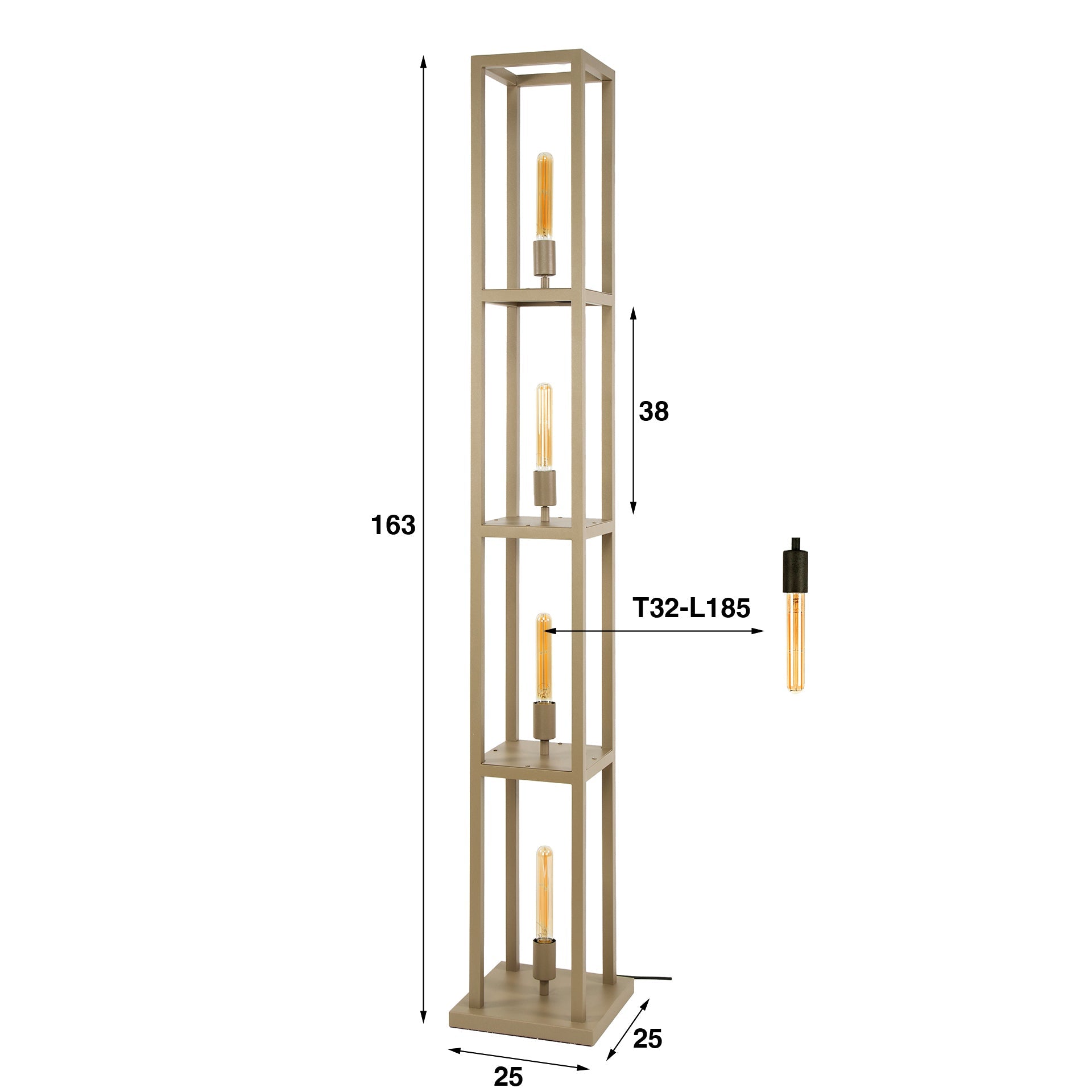 Vloerlamp Torano - 4-lichts - Beige - 163 cm
