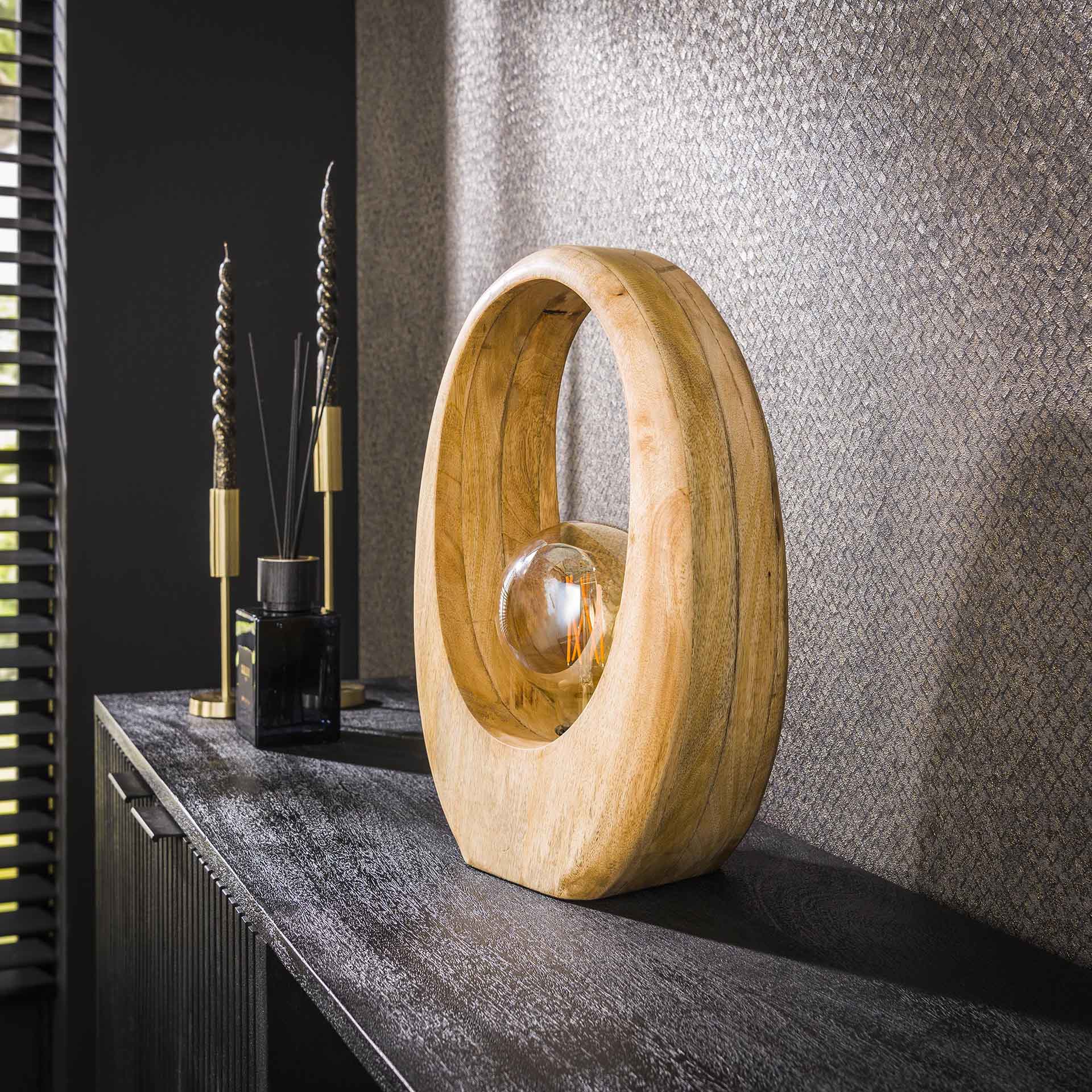 Tafellamp Ember - Bruin - Mangohout - 43 cm