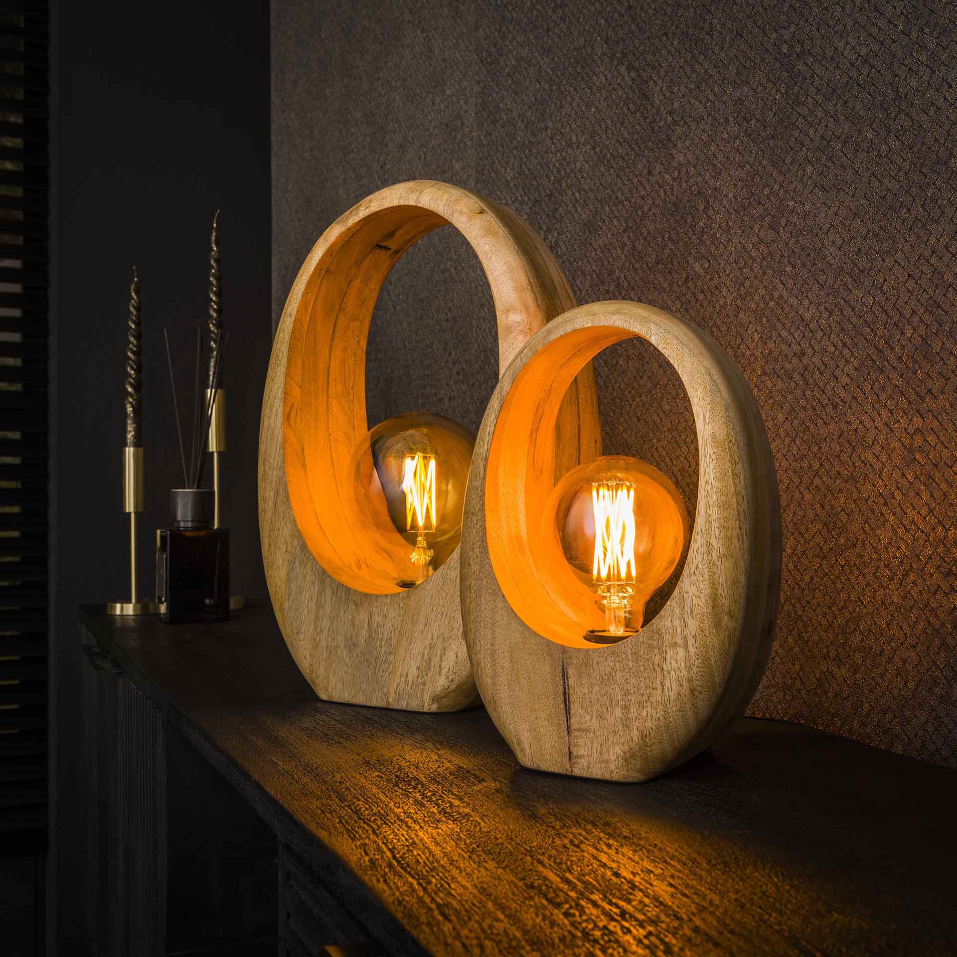 Tafellamp Ember - Bruin - Mangohout - 43 cm