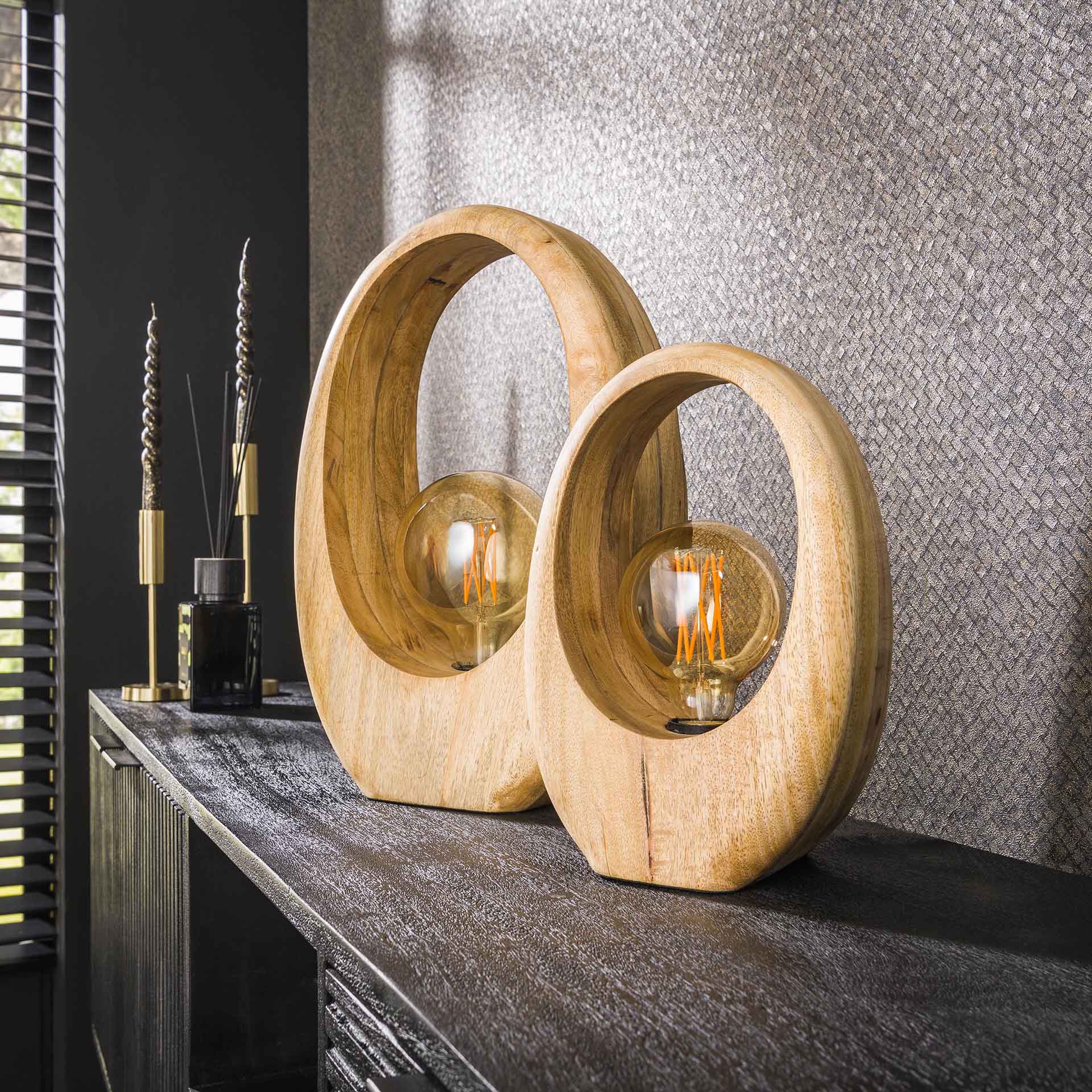 Tafellamp Ember - Bruin - Mangohout - 43 cm