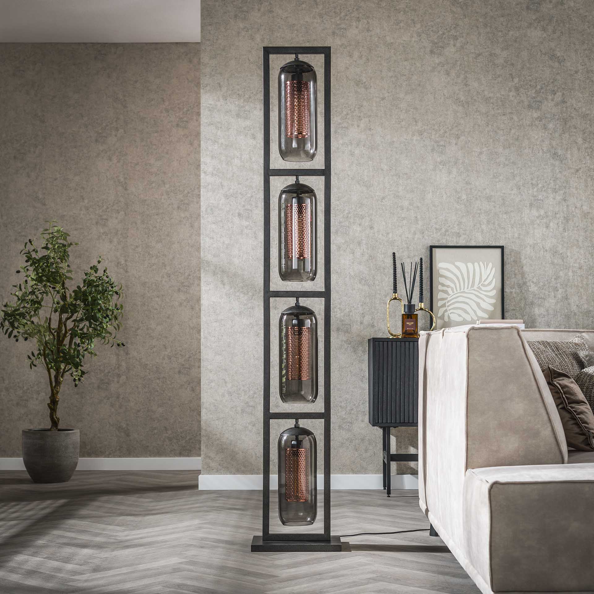 Vloerlamp Glade - 4-lichts - Zwart - Metaal