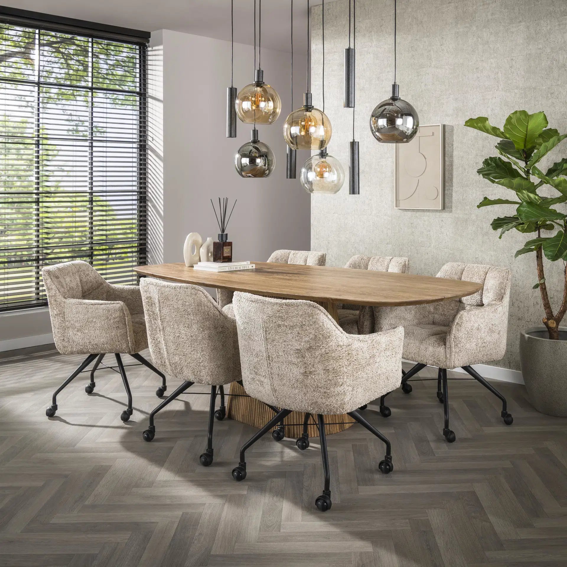 Hanglamp Luneo - 9-lichts - Amber Mix - Glas - Met Spots