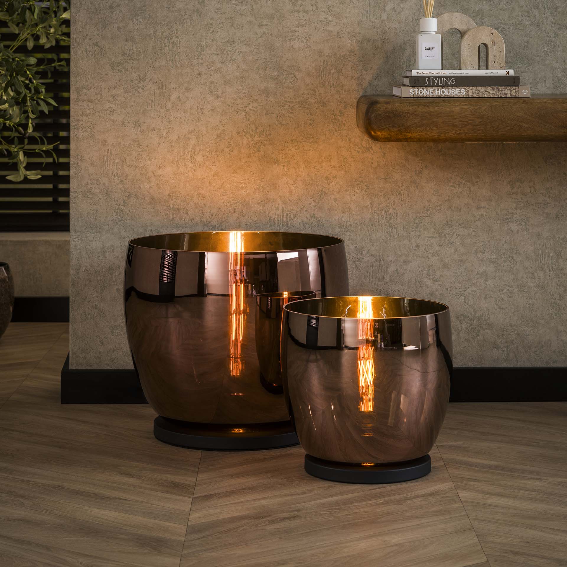 Vloerlamp Lunaris - Koper - Glas - Ø 33 cm