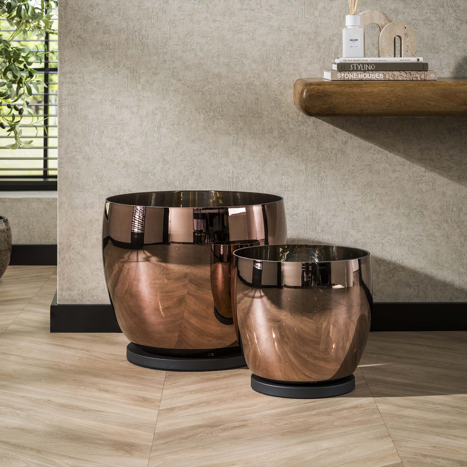 Vloerlamp Lunaris - Koper - Glas - Ø 33 cm