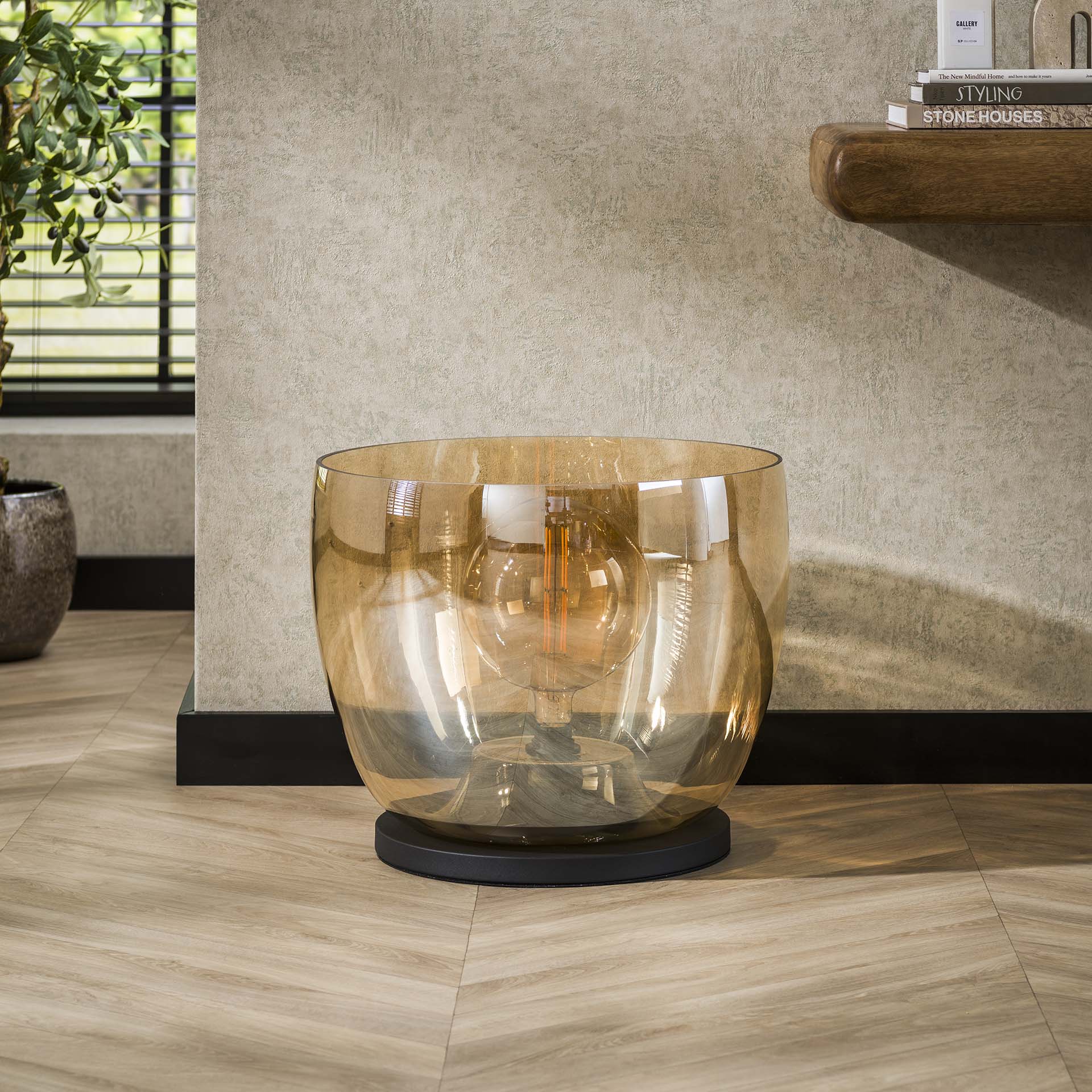 Vloerlamp Lunaris - Amberkleurig - Glas - Ø 48 cm