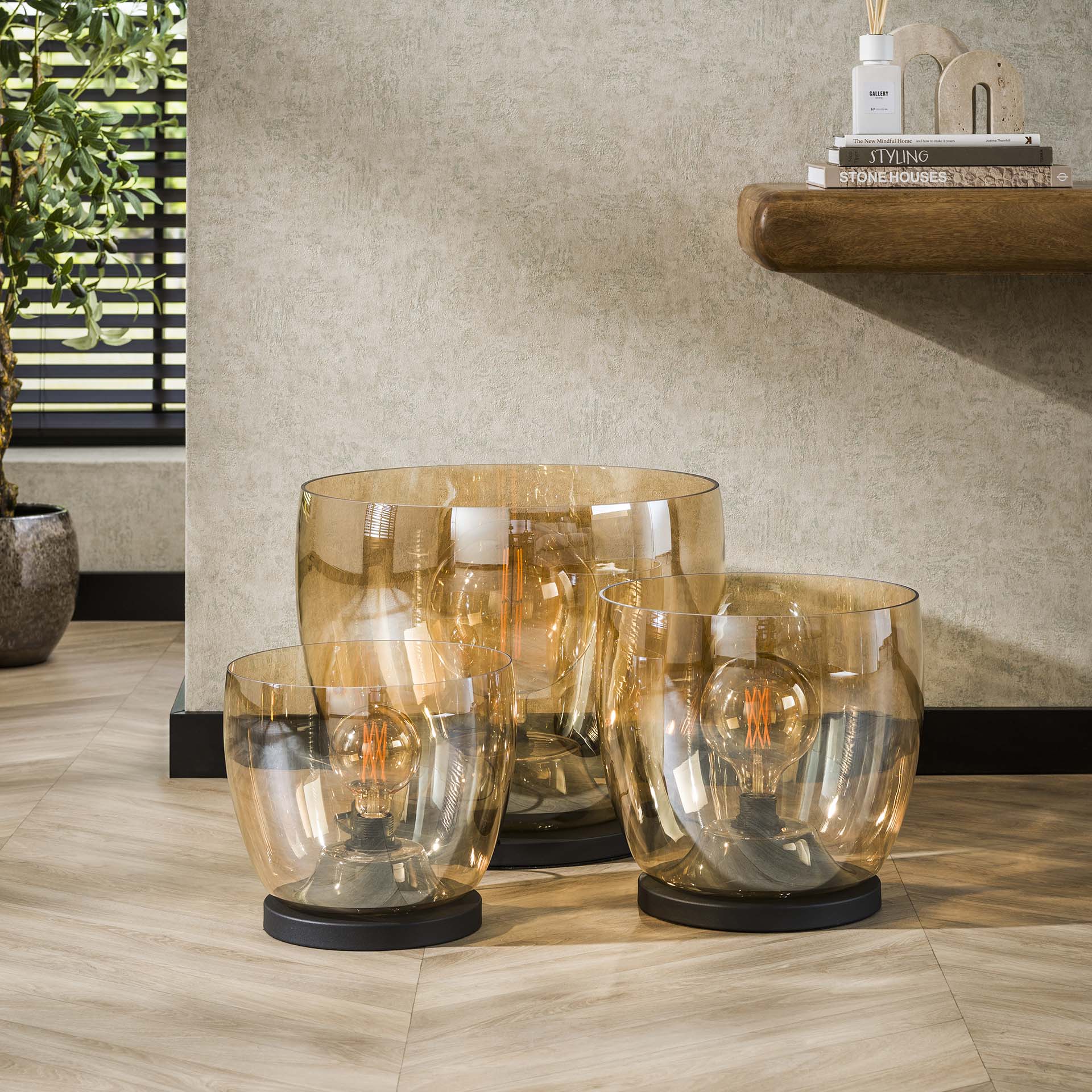 Vloerlamp Lunaris - Amberkleurig - Glas - Ø 48 cm