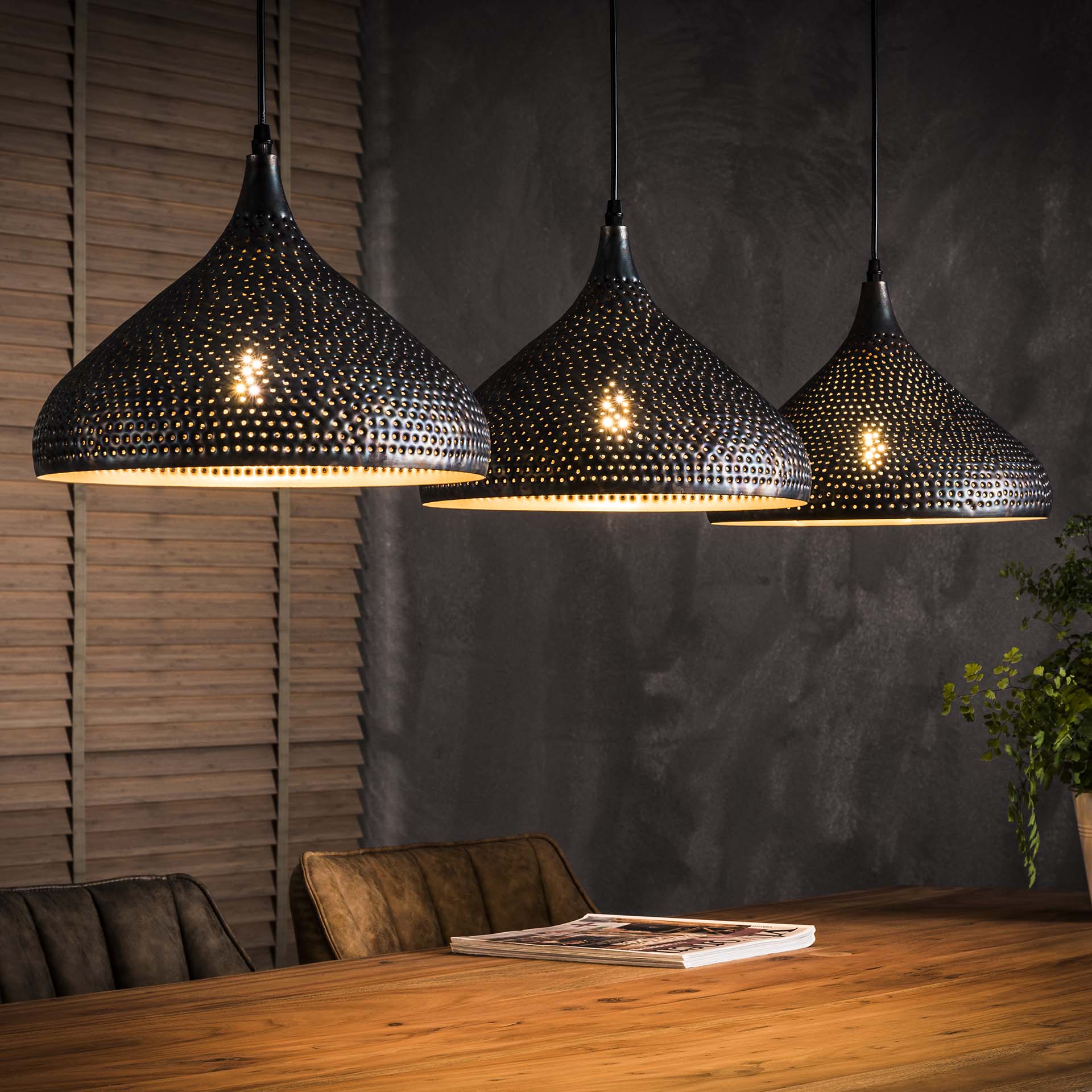 Hanglamp Rebel - 3-lichts - Zwart/Bruin - Metaal