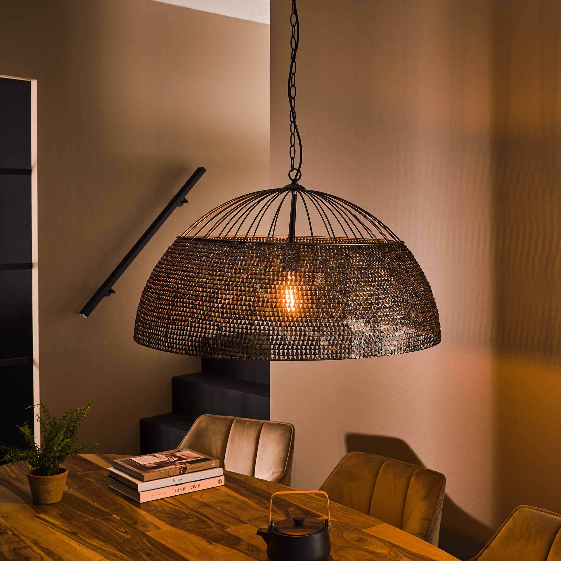 Hanglamp Saskia - 1-lichts - Zwart/Bruin - Metaal