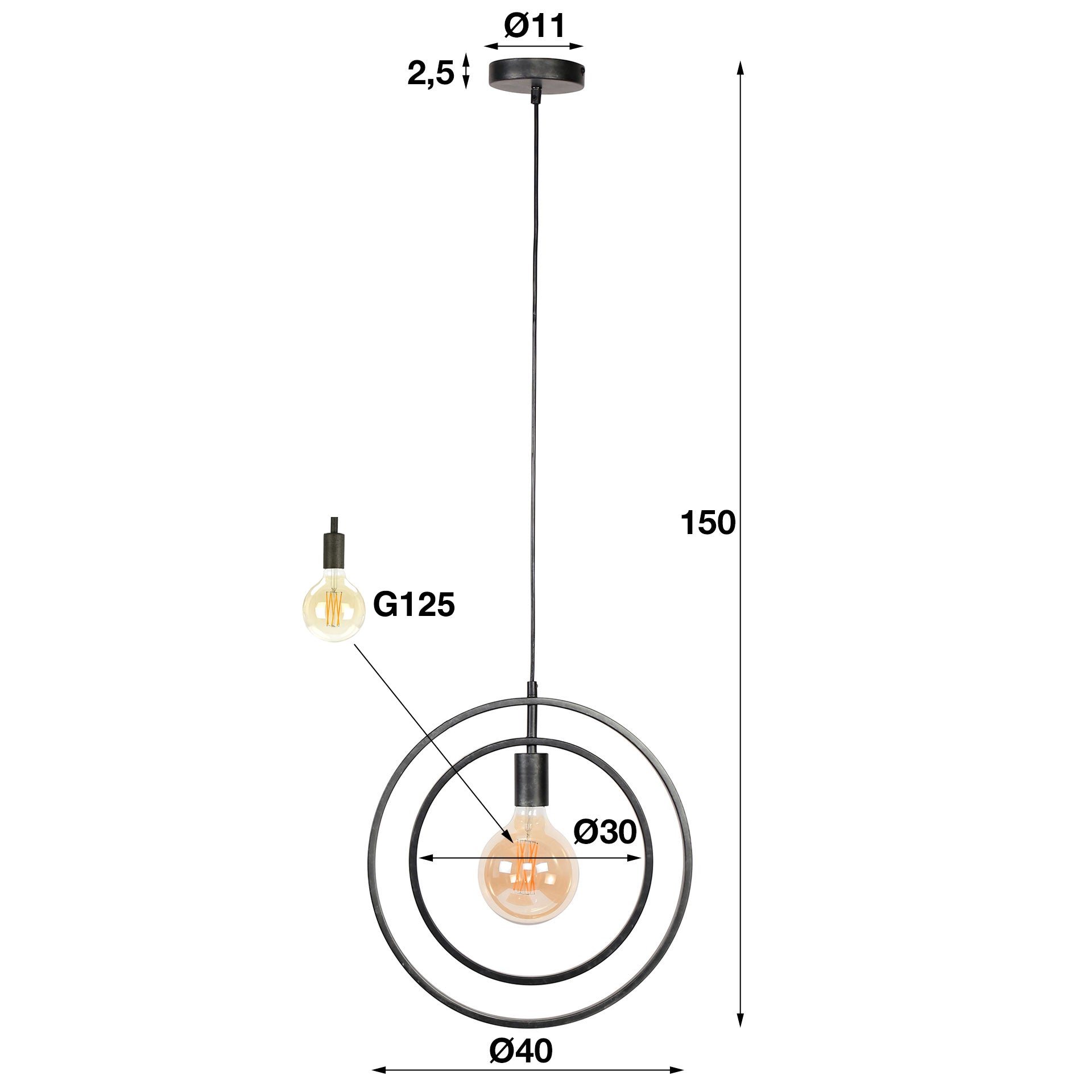 Hanglamp Sterre - 1-lichts - Antraciet - Metaal