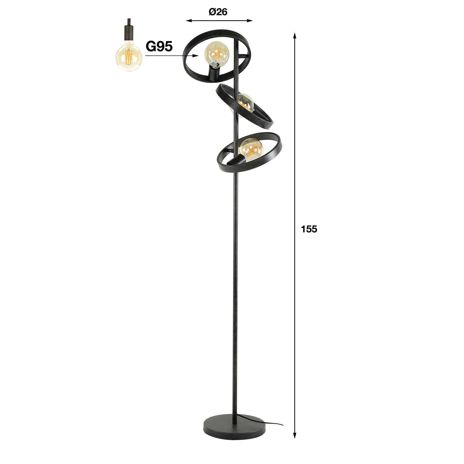 Vloerlamp Amara - Antraciet - Metaal - 155 cm