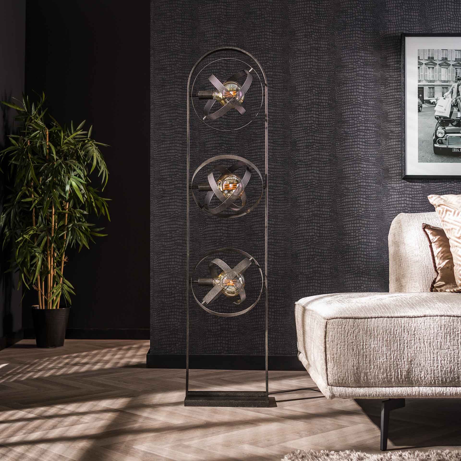 Vloerlamp Colt - Zwart - Mesh