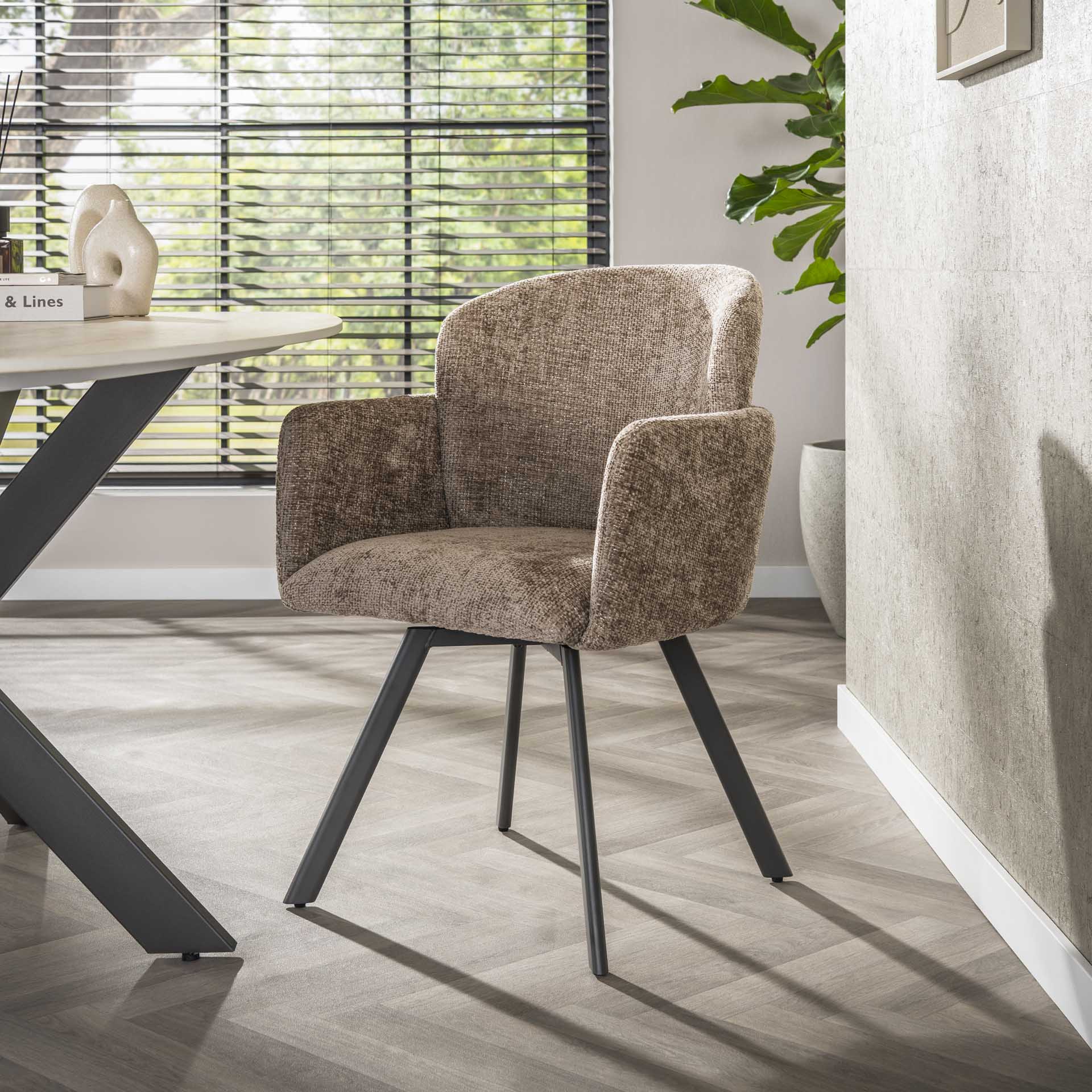 Eetkamerstoel Vionne - Champagne - Renegade Stof - Draaibaar