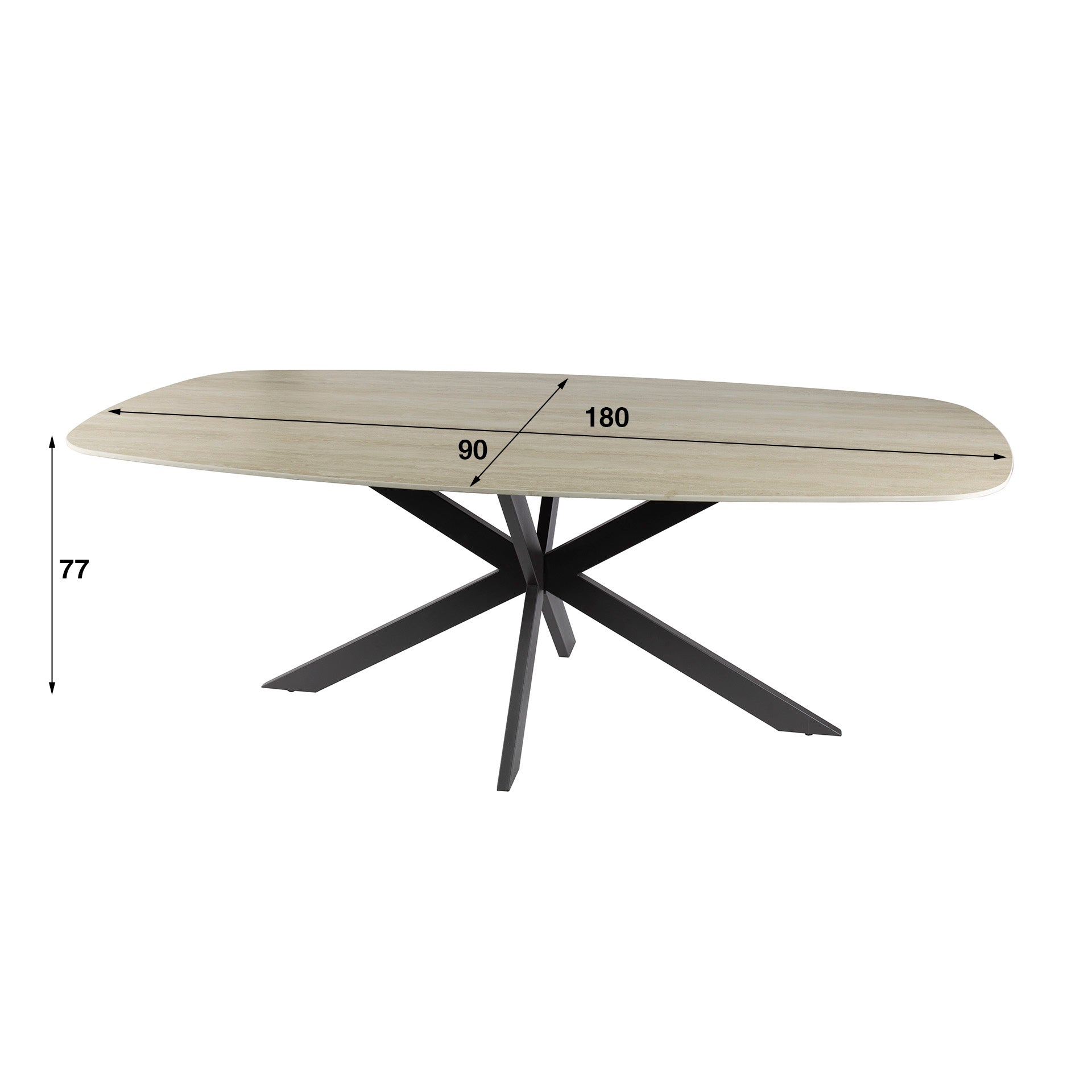 Eettafel Lucca - Ivoor - Keramisch Travertin - 180 cm - Deens Ovaal