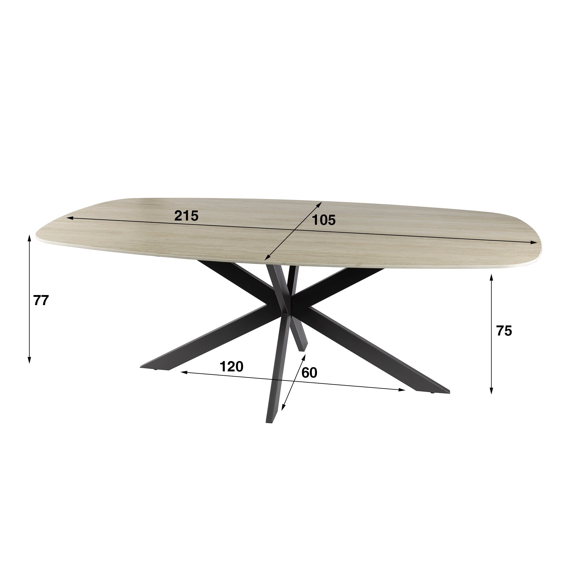 Eettafel Lucca - Ivoor - Keramisch Travertin - 215 cm - Deens Ovaal