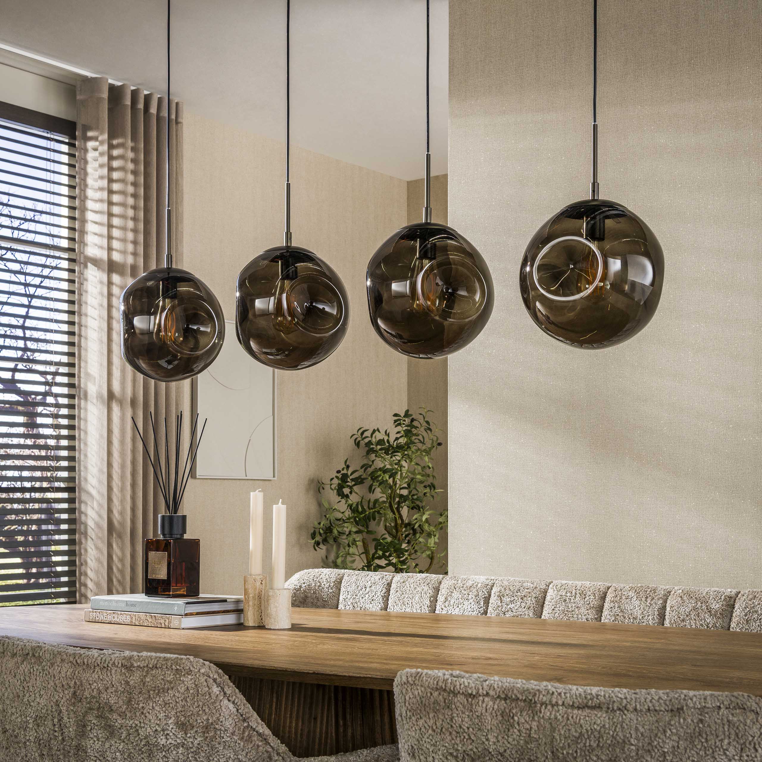 Hanglamp Bellum - 4-lichts - Brons - Glazen Bollen